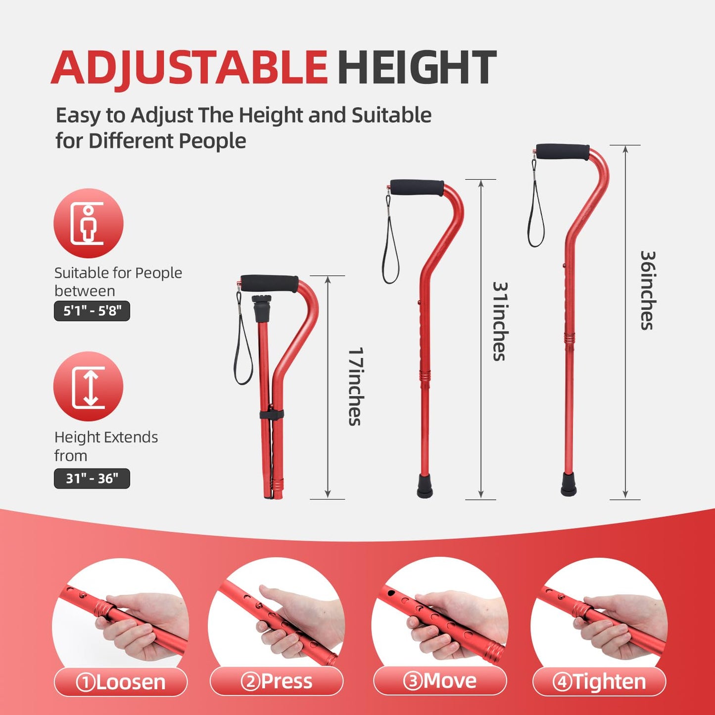 BeneCane Walking Cane for Men & Women Adjustable Cane with Offset Soft Cushioned Handle -Portable Lightweight Sturdy Mobility Walker Aid for Elderly, Seniors Collapsible Cane