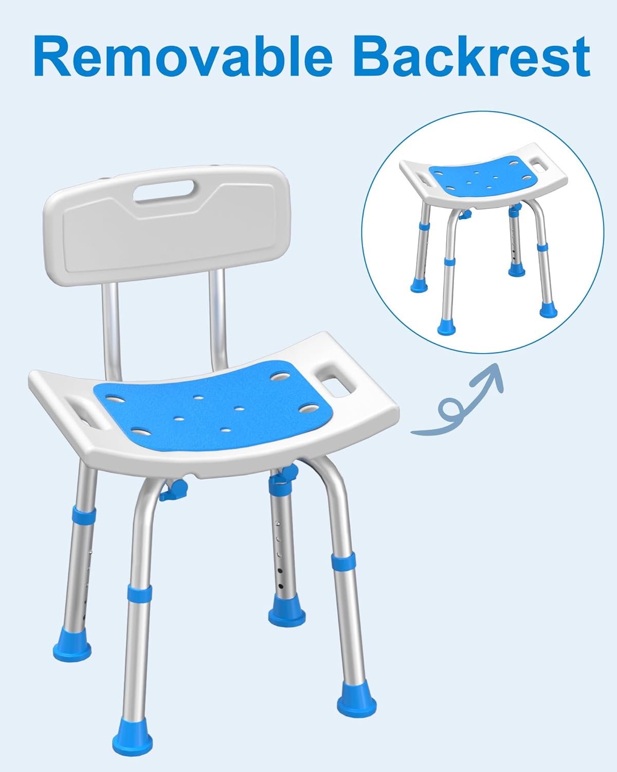 Toilet Safety Rails for Seniors and Shower Chair for Inside Shower with Removable Back