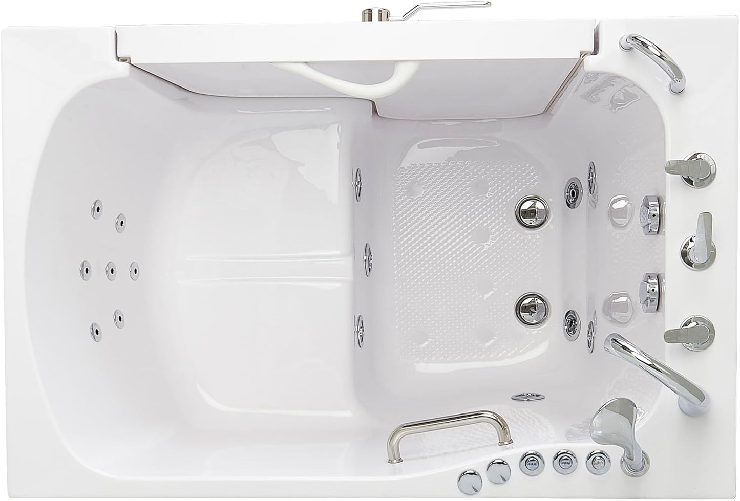 Ella Wheelchair Transfer 36"x55" Acrylic Hydro Massage w/Independent Foot Massage Walk-In Bathtub, Left Door, 5 Piece Fast Fill Faucet, 2" Dual Drain