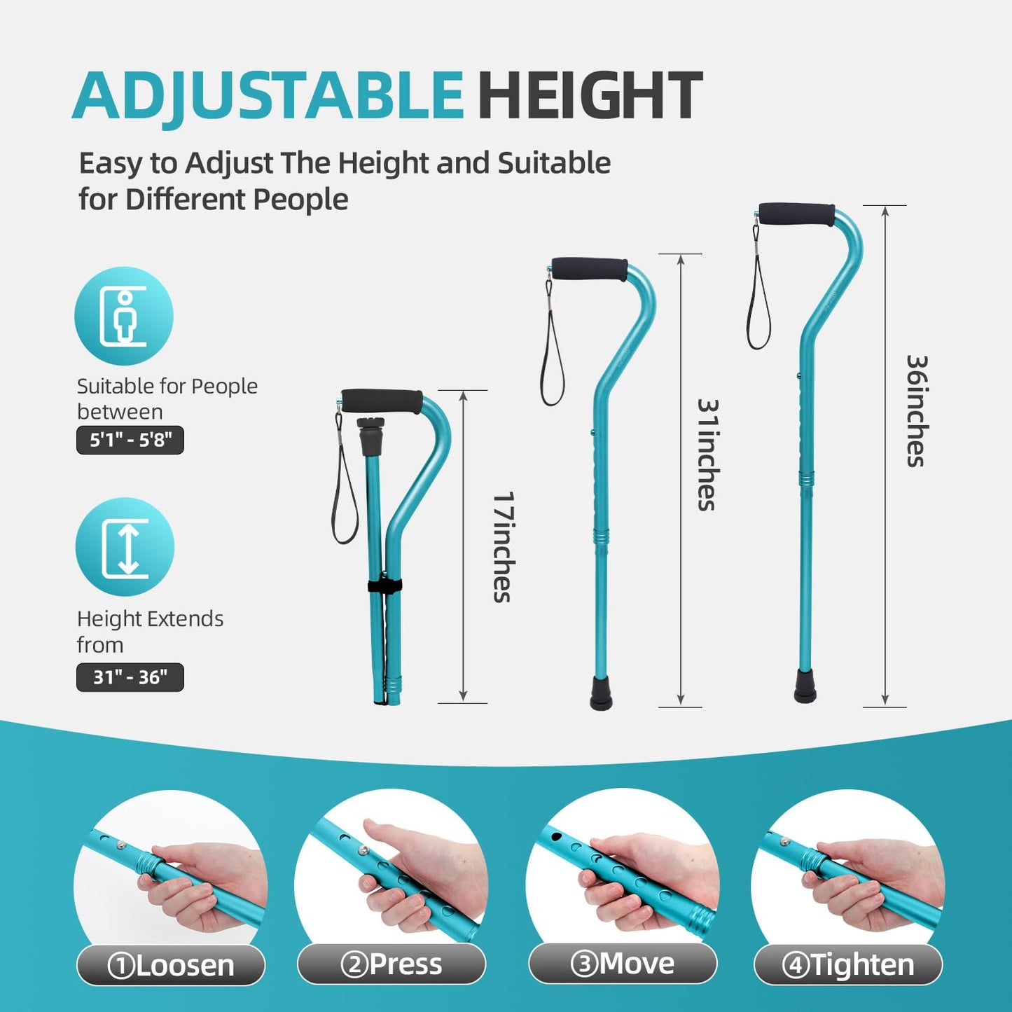 BeneCane Walking Cane for Men & Women Adjustable Cane with Offset Soft Cushioned Handle -Portable Lightweight Sturdy Mobility Walker Aid for Elderly, Seniors Collapsible Cane