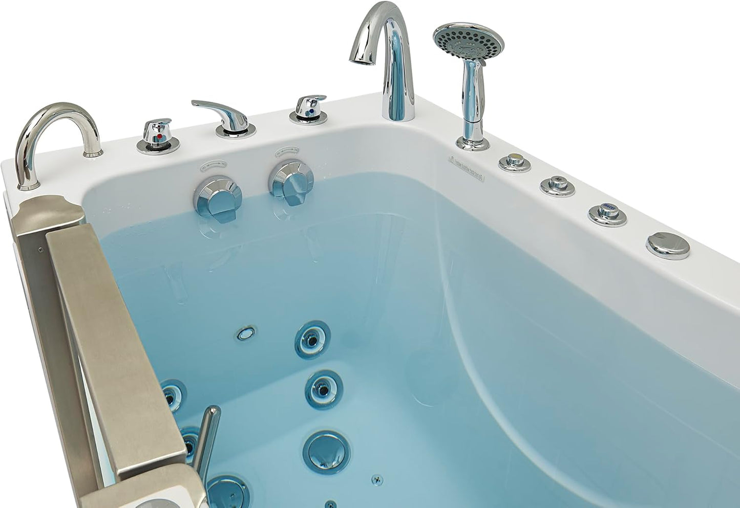 Ella Petite 28"x52" Acrylic Air and Hydro Massage Walk-In Bathtub with Left Inward Swing Door, 5 Piece Fast Fill Faucet, 2" Dual Drain