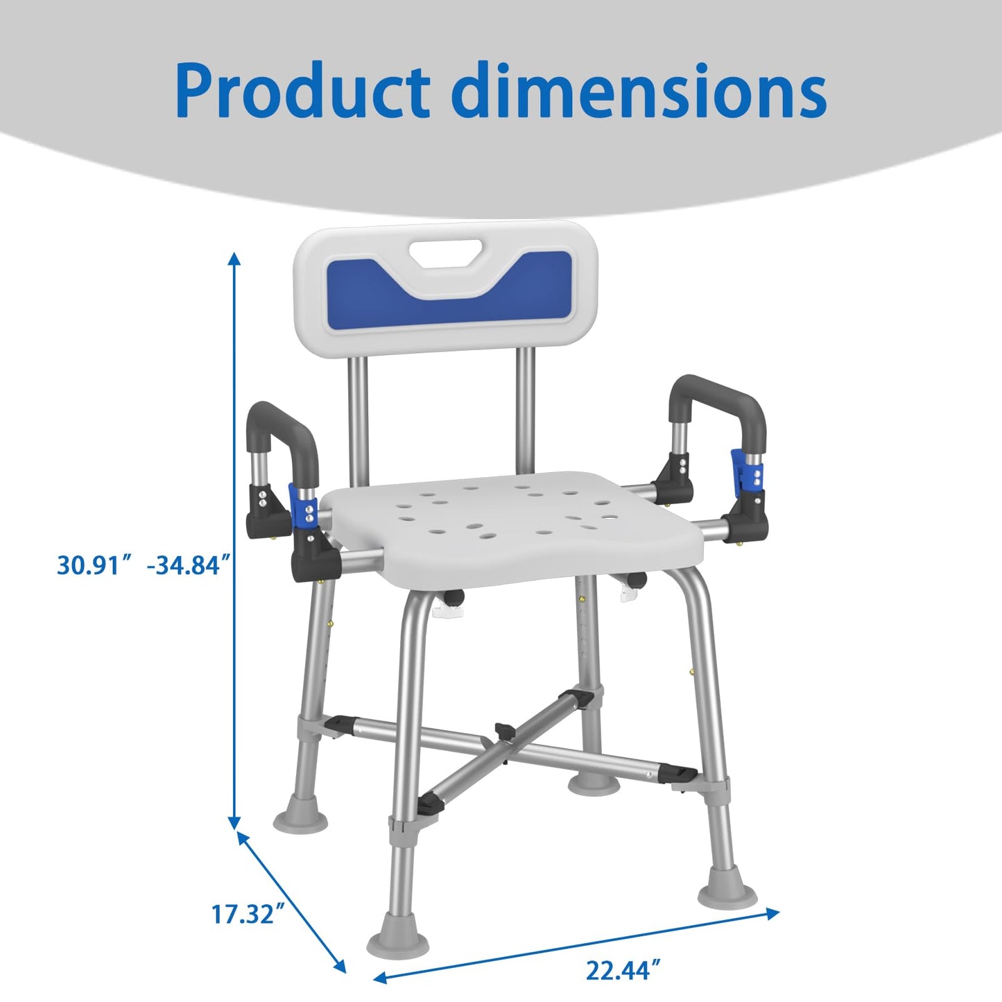Swive Shower Chair with Arms and Back Heavy Duty 500 lbs for Seniors Elderly Disabled or Bariatric Adults Bench Seat for Inside Shower Stall and Bathroom Bath Tub Seats Adjustable Stool