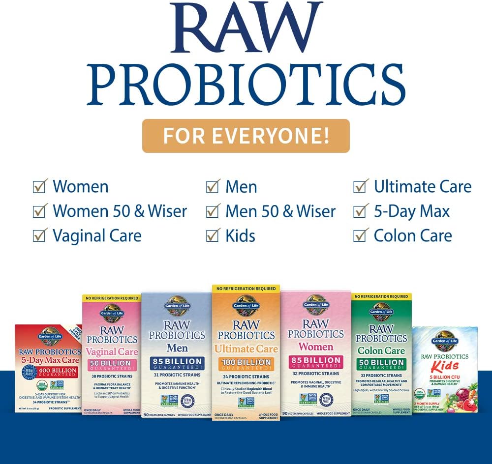 Garden of Life Raw Probiotics for Women Over 50-50 & Wiser Women's Probiotic with Acidophilus, Live Cultures, Probiotic - Created Vitamins, Enzymes, Prebiotics - 90 Vegetarian Capsules