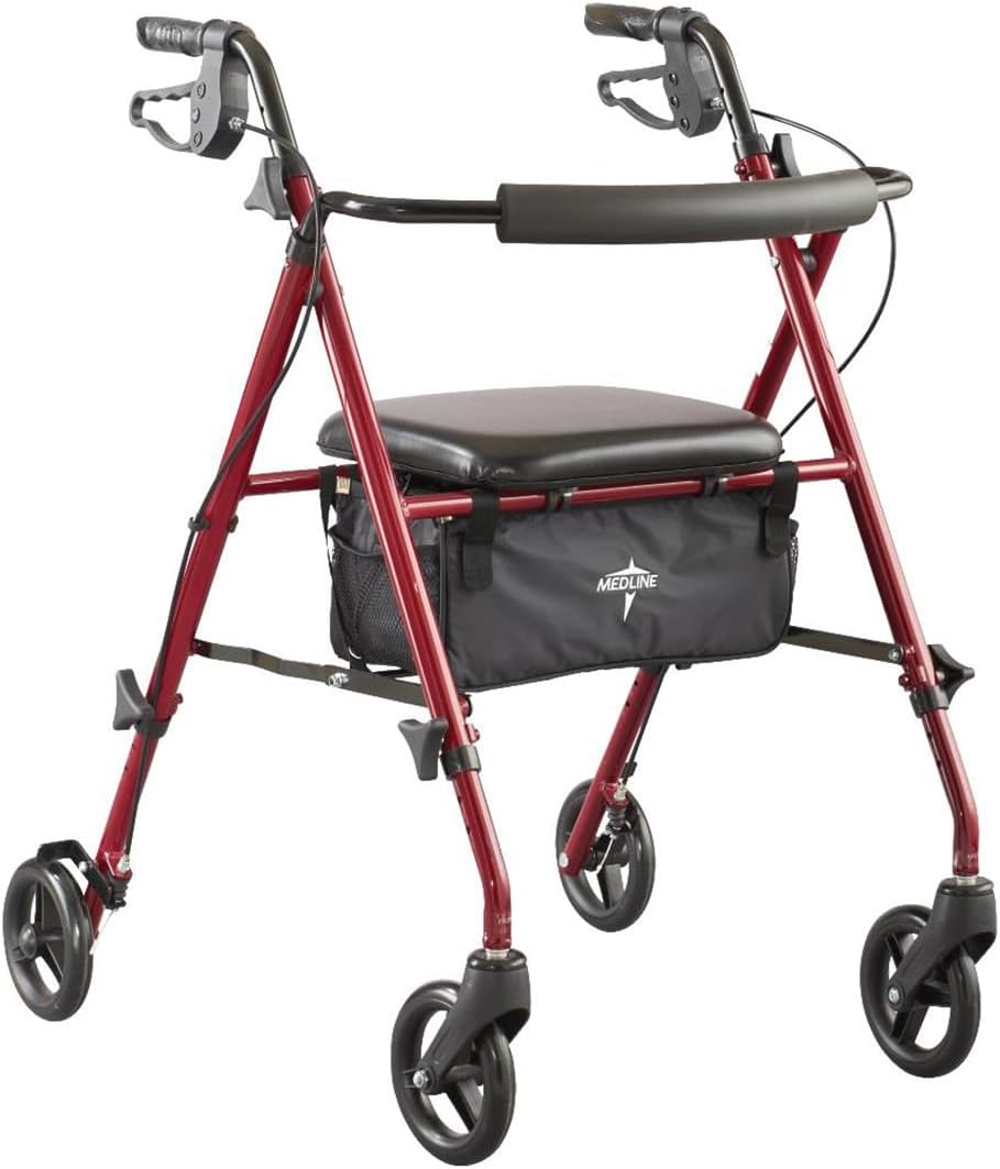 Medline Superlight Folding Aluminum Mobility Rollator Walker – Lightweight, Adjustable & Foldable for Seniors