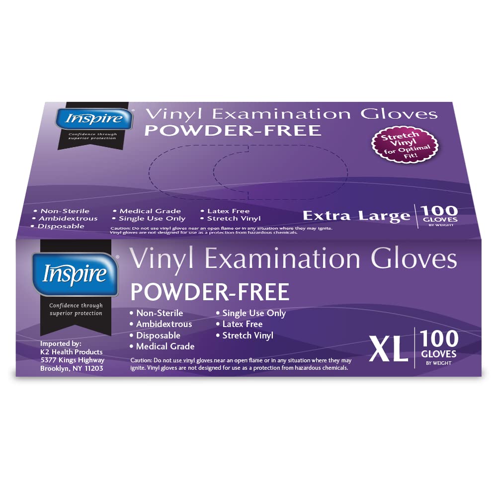 Inspire Stretch Vinyl Exam Gloves | THE ORIGINAL Quality Disposable Latex Free Medical Glove Cleaning Cooking Food Service Labs Healthcare and Household, Large 1000 Count