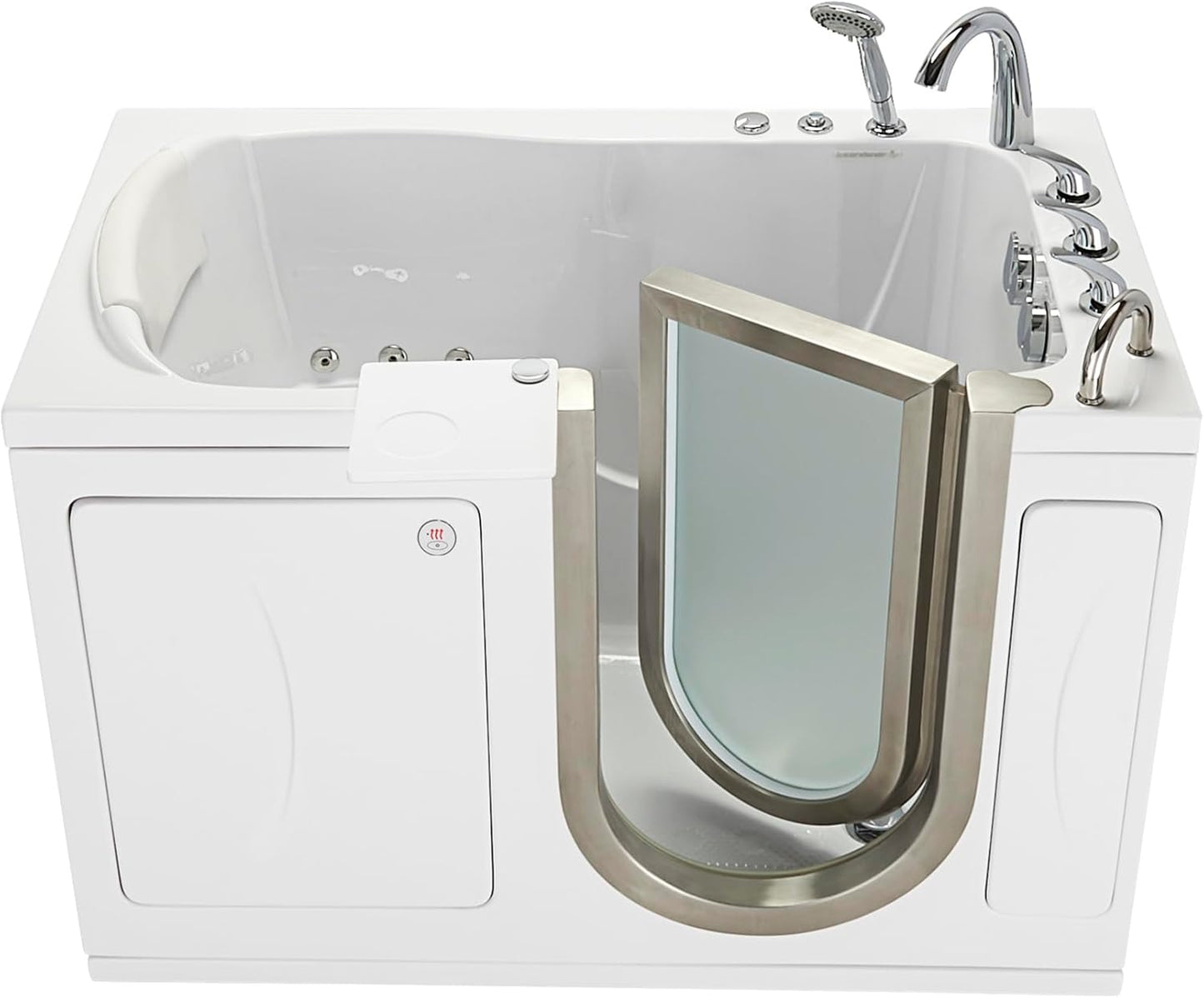 Ella Petite 28"x52" Acrylic Hydro Massage Walk-In Bathtub with Right Inward Swing Door, Heated Seat, 5 Piece Fast Fill Faucet, 2" Dual Drain