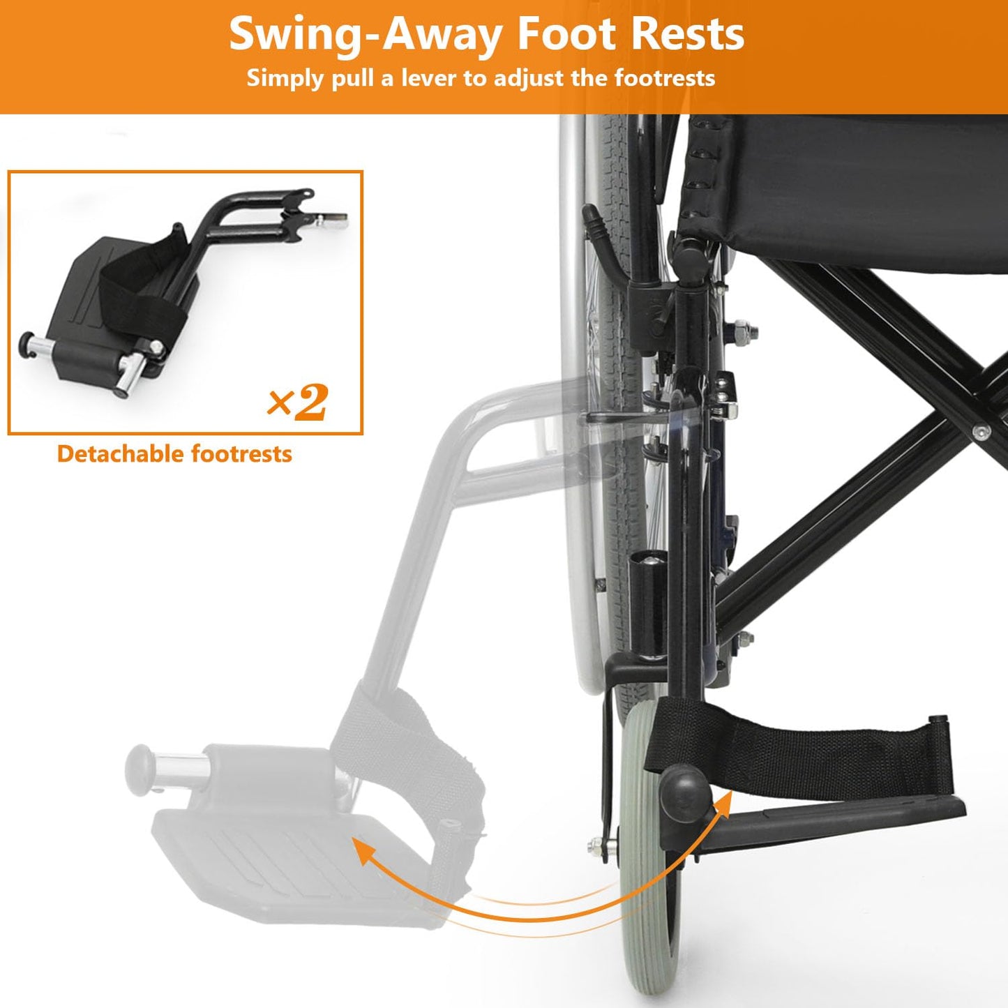 Wheelchair, Heavy Duty Folding Transport Wheelchair with Swing-Away Foot Rest and Removable Flip Back Armrests, 17" Wide Seat for Adults Seniors Easy Transfers, 300lbs, Red