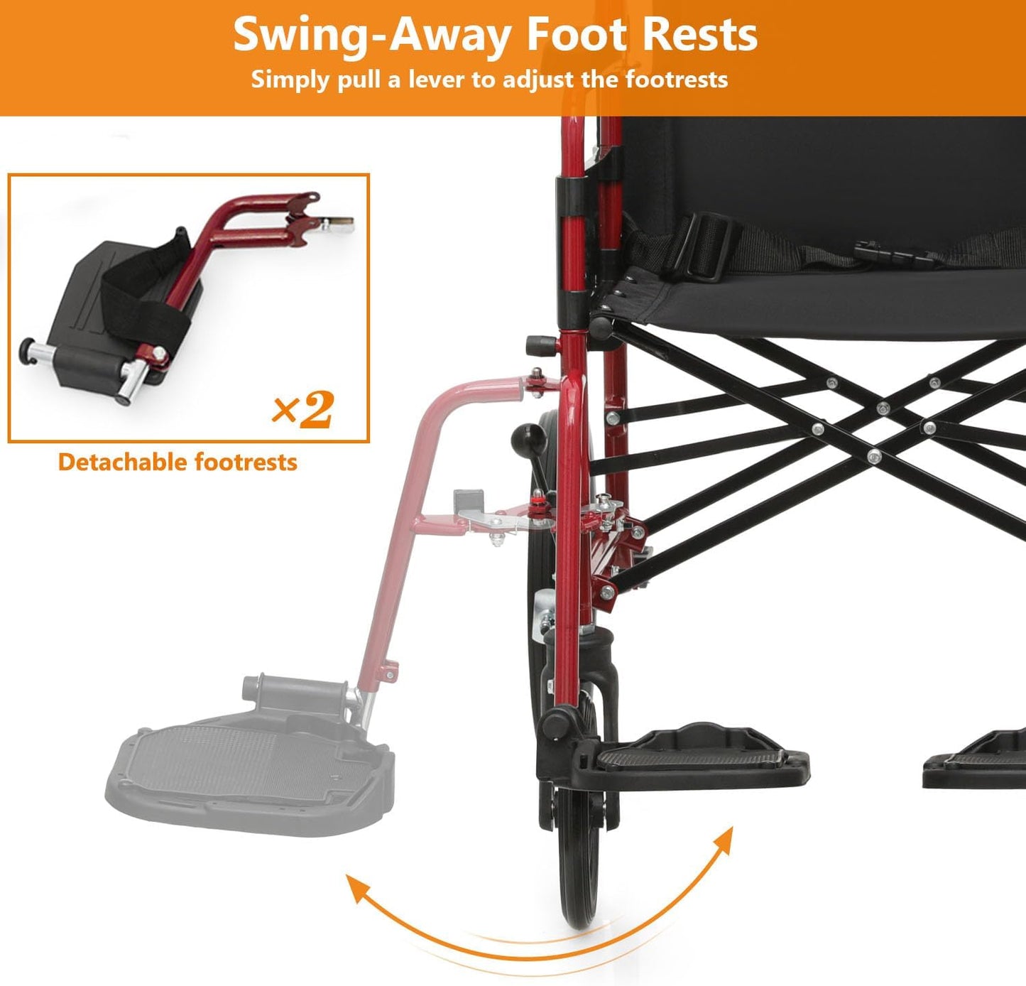 Wheelchair, Folding Transport Wheelchair with Swing-Away Foot Rest and Removable Flip Back Armrests, 18" Wide Seat for Adults Seniors Transfers, 300lbs, Black