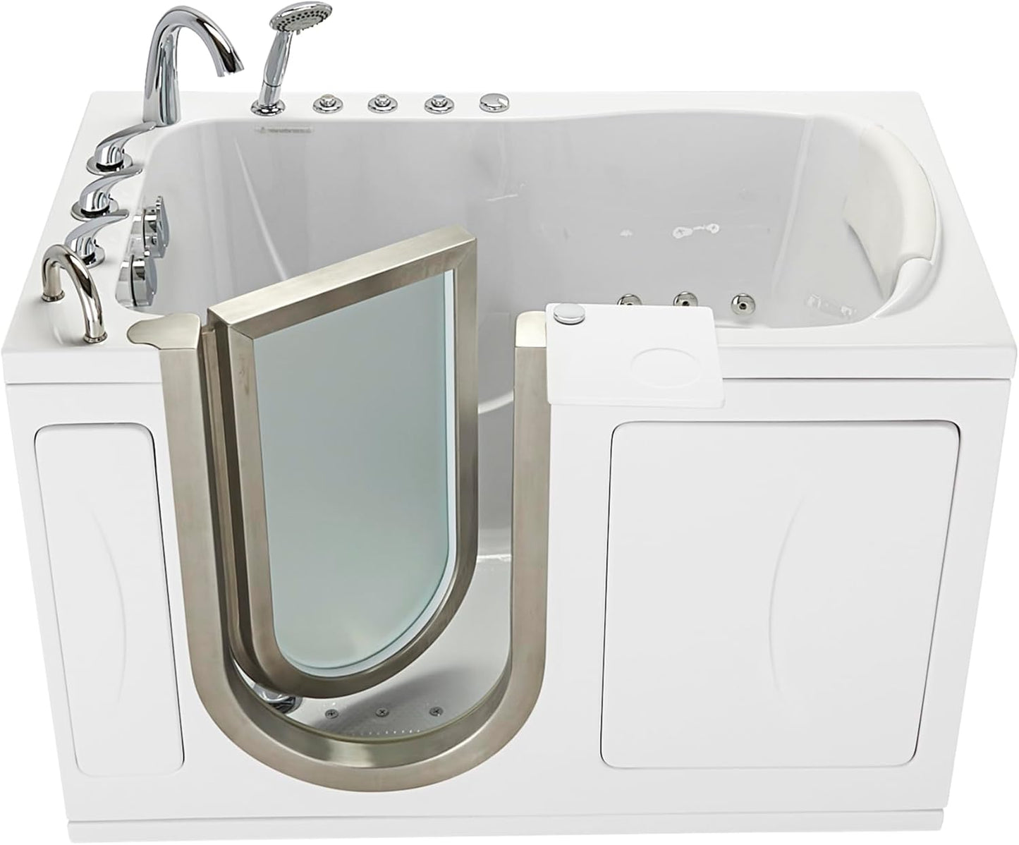 Ella Petite 28"x52" Acrylic Air and Hydro Massage Walk-In Bathtub with Left Inward Swing Door, 5 Piece Fast Fill Faucet, 2" Dual Drain