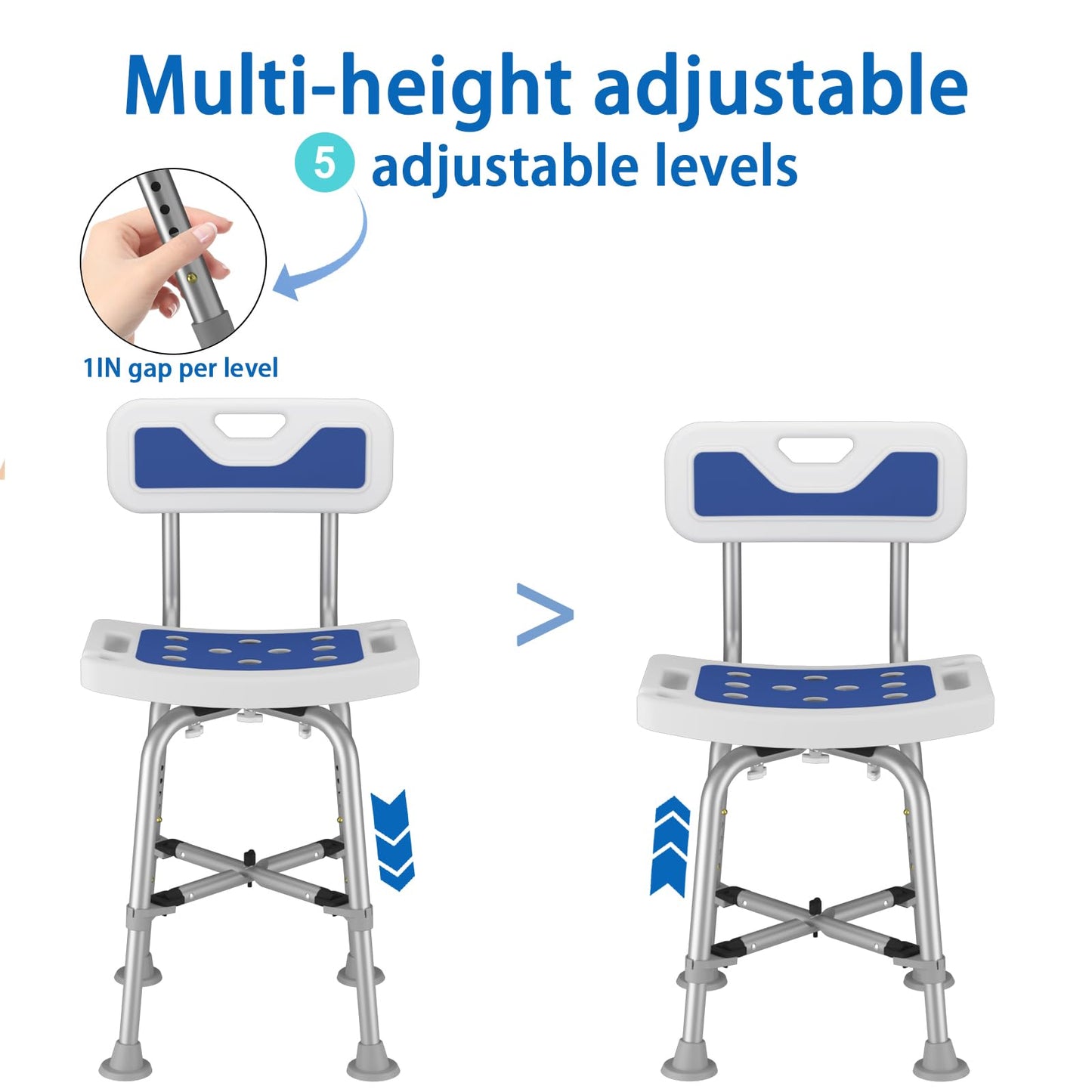 Shower Chair for Seniors Elderly Handicap Disabled Bariatric Adults Or Women with Back Heavy Duty 500 Lbs Adjustable Small Stool Bench Seat for Inside Shower Stall and Bathroom Bath Tub Seats Chairs