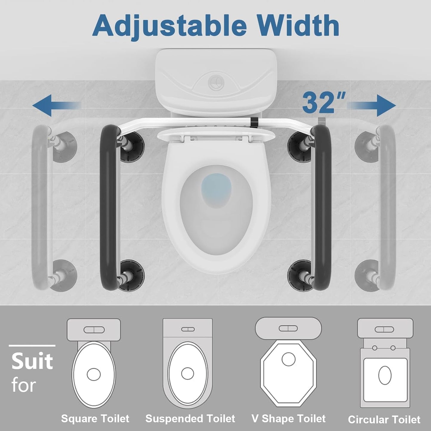 Toilet Safety Rails for Seniors and Shower Chair for Inside Shower with Removable Back