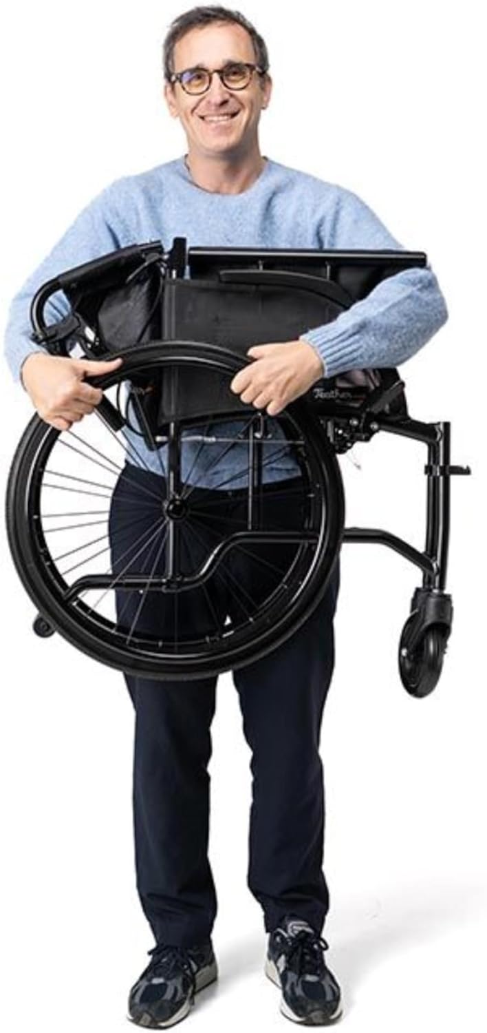 FeatherMobility - Black Lightweight HD Wheelchair 16 lbs - with Swingaway Legrests, Anti-tippers, and Quick Release Wheels - 450 lb Capacity