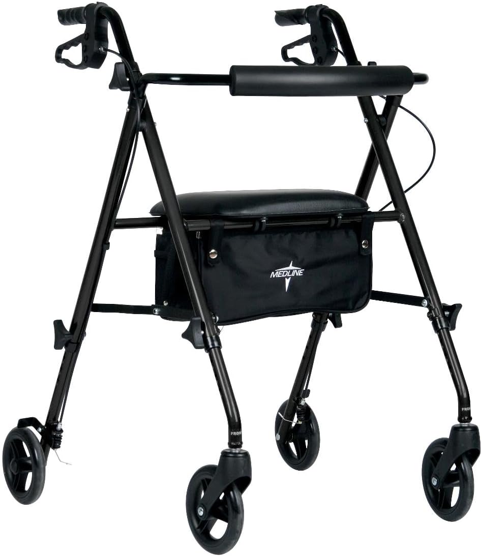 Medline Superlight Folding Aluminum Mobility Rollator Walker – Lightweight, Adjustable & Foldable for Seniors