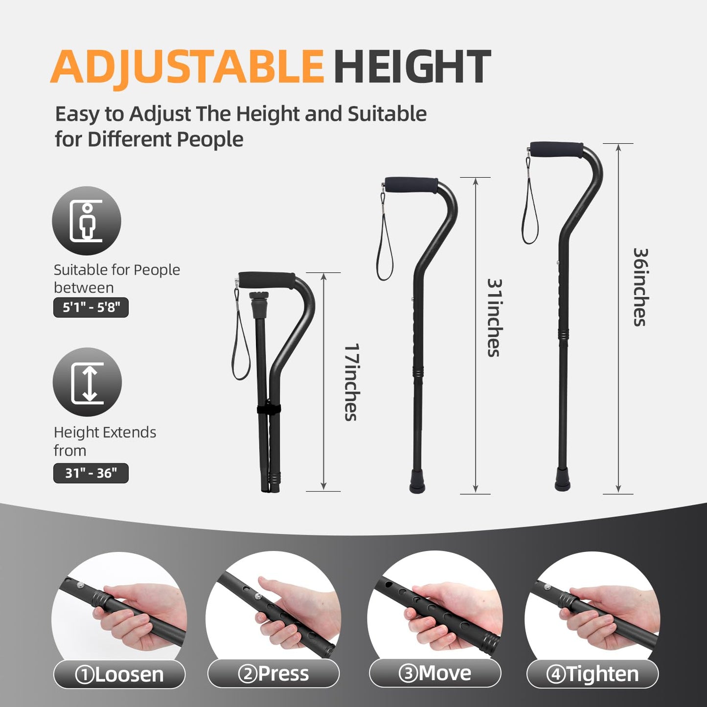BeneCane Walking Cane for Men & Women Adjustable Cane with Offset Soft Cushioned Handle -Portable Lightweight Sturdy Mobility Walker Aid for Elderly, Seniors Collapsible Cane