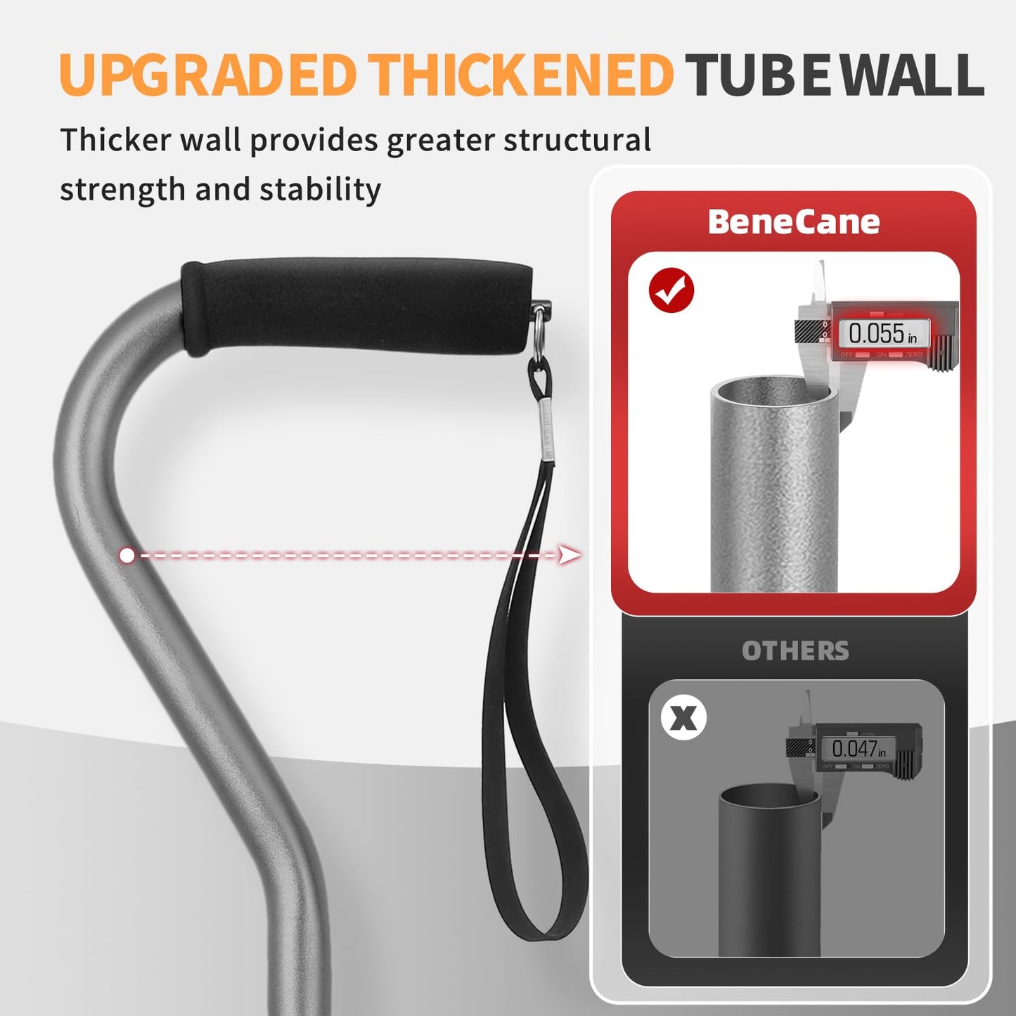 BeneCane Walking Cane for Men & Women Adjustable Cane with Offset Soft Cushioned Handle -Portable Lightweight Sturdy Mobility Walker Aid for Elderly, Seniors Collapsible Cane
