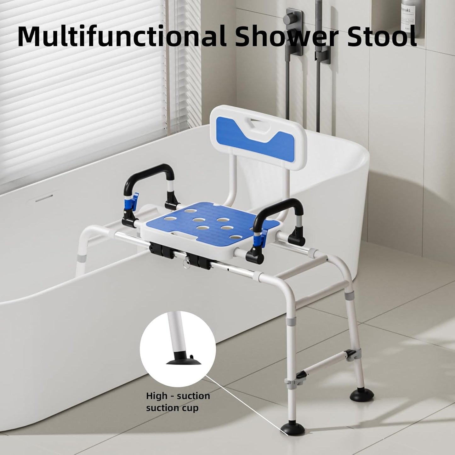 Sliding Shower Height Adjustable Transfer Bench with Arms ,Holds Weight Up to 500 Lbs,Transfer Bench Bathtub Shower Chair Shower Chair for Inside Shower for Elderly & Disabled
