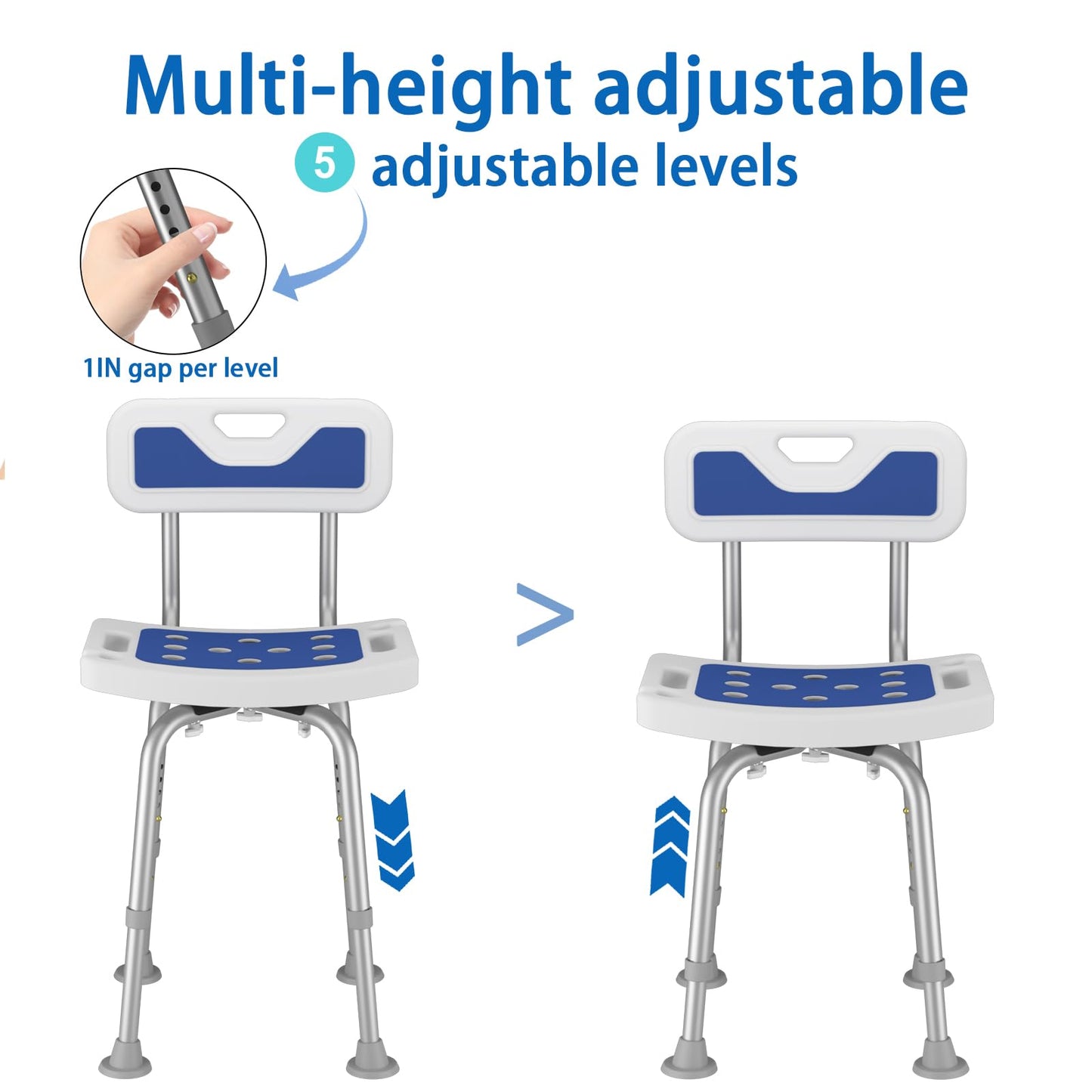 Swive Shower Chair with Arms and Back Heavy Duty 500 lbs for Seniors Elderly Disabled or Bariatric Adults Bench Seat for Inside Shower Stall and Bathroom Bath Tub Seats Adjustable Stool