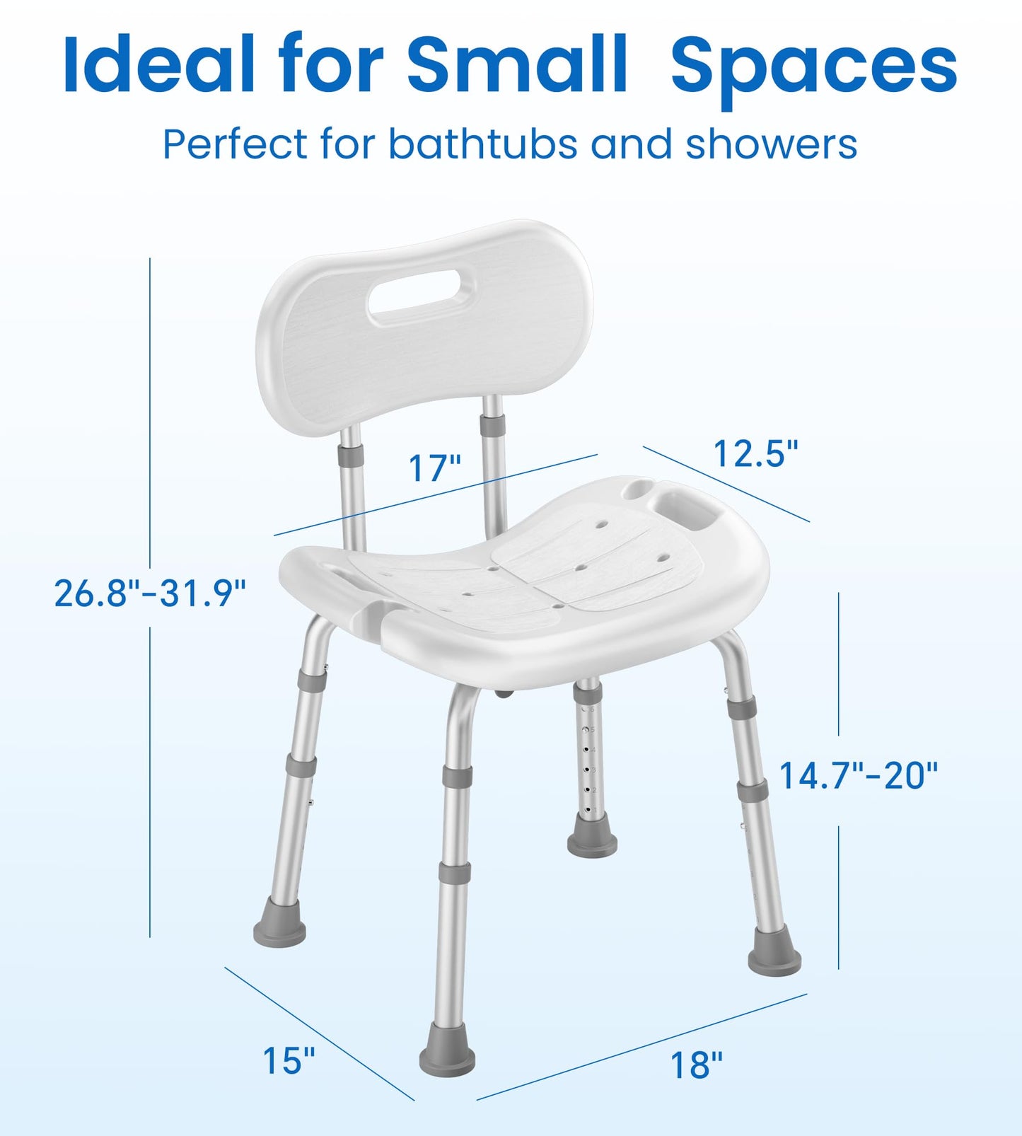 Shower Chair for Inside Shower with Removable Back, FSA/HSA Eligible Adjustable Height, Non-Slip Heavy Duty Bath Chair for Bathtub, 350 lbs Shower Seat for Elderly and Disabled, White