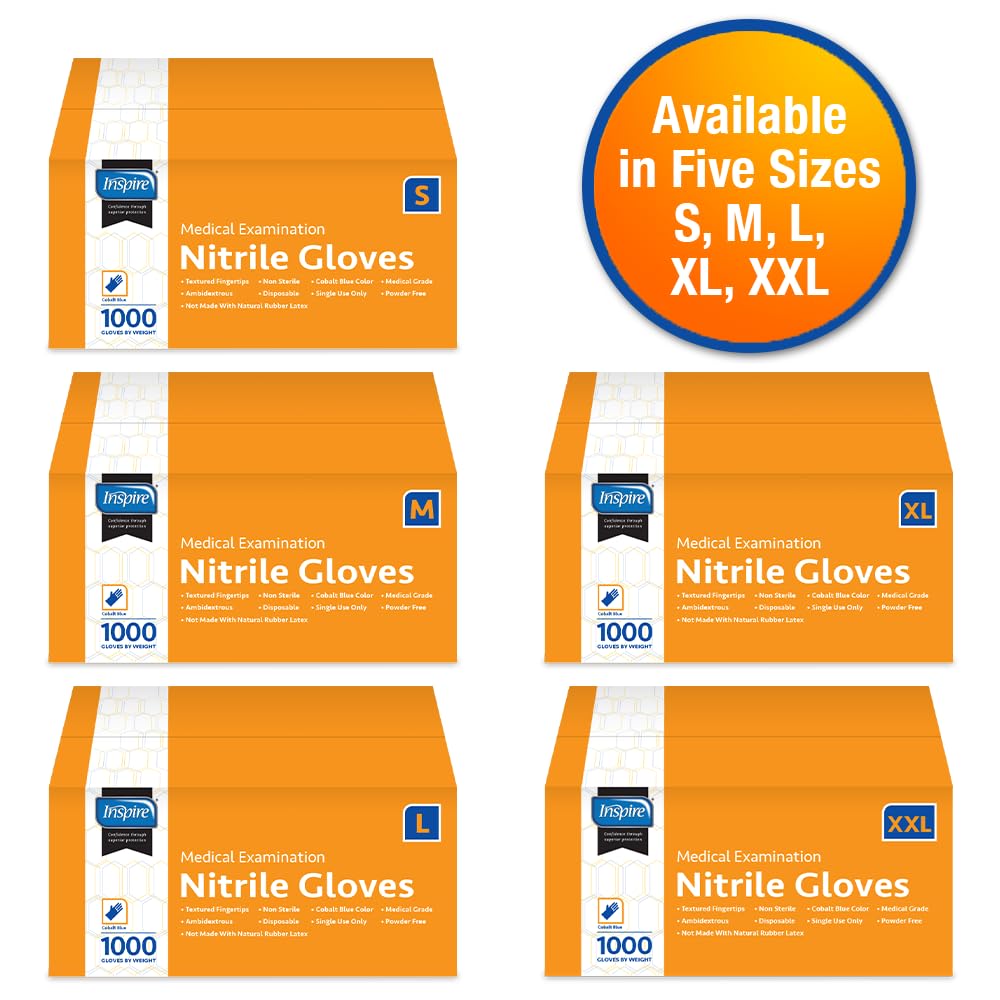 Inspire Nitrile Exam Gloves | The Original Quality Stretch Nitrile Cobalt Blue | 4.5 Gloves Disposable Latex Free Medical EMT