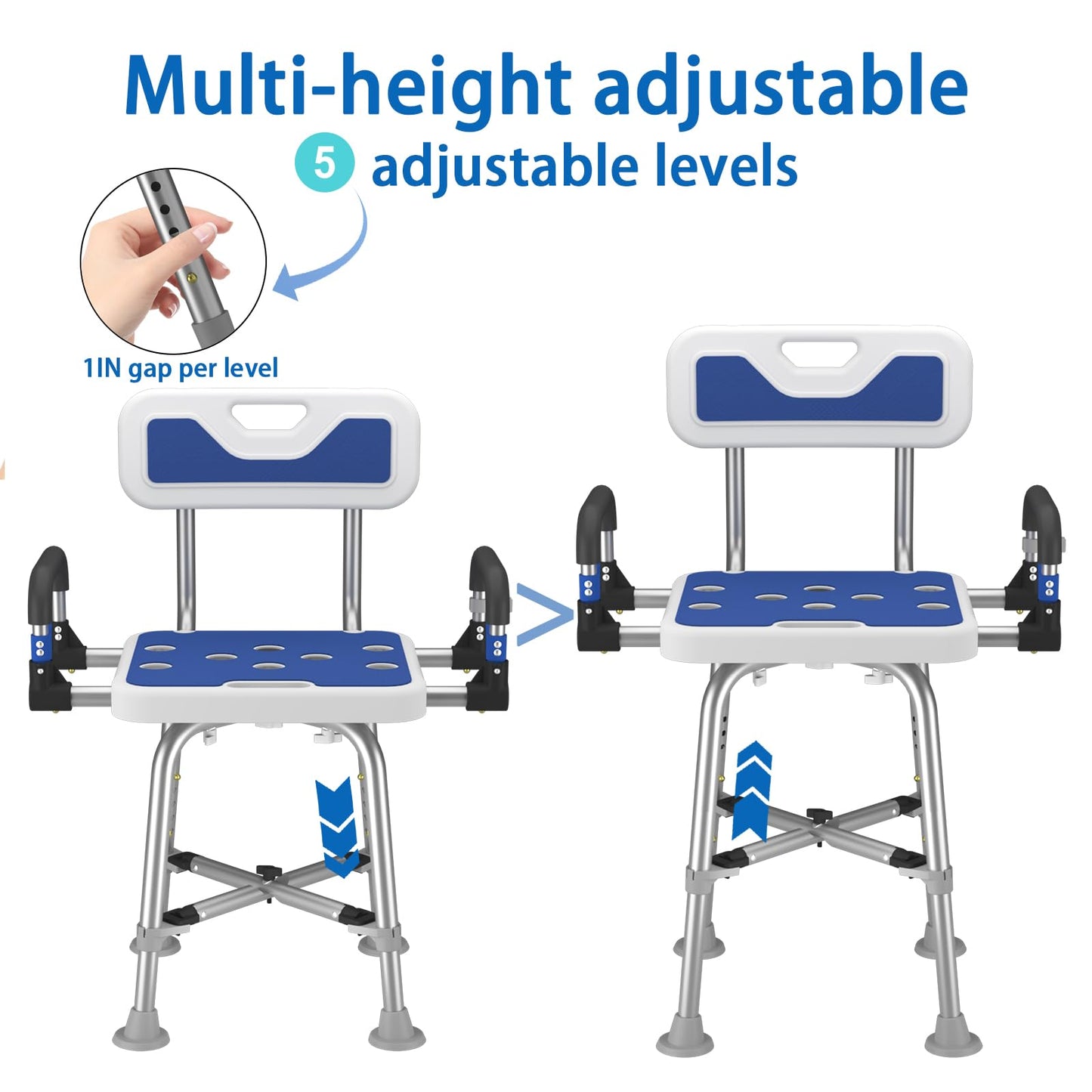 Shower Chair with Arms and Back Heavy Duty 500 lbs for Seniors Elderly Disabled or Bariatric Adults Bench Seat for Inside Shower Stall and Bathroom Bath Tub Seats