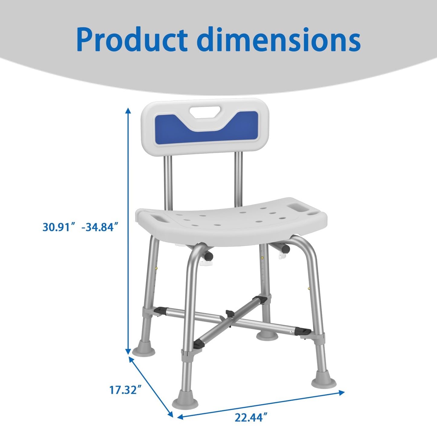Adjustable Small Stool Shower Chair for Seniors Elderly Handicap Disabled Bariatric Adults Or Women with Back Heavy Duty 500 Lbs Bench Seat for Inside Shower Stall Bathroom Bath Tub Seats Chairs
