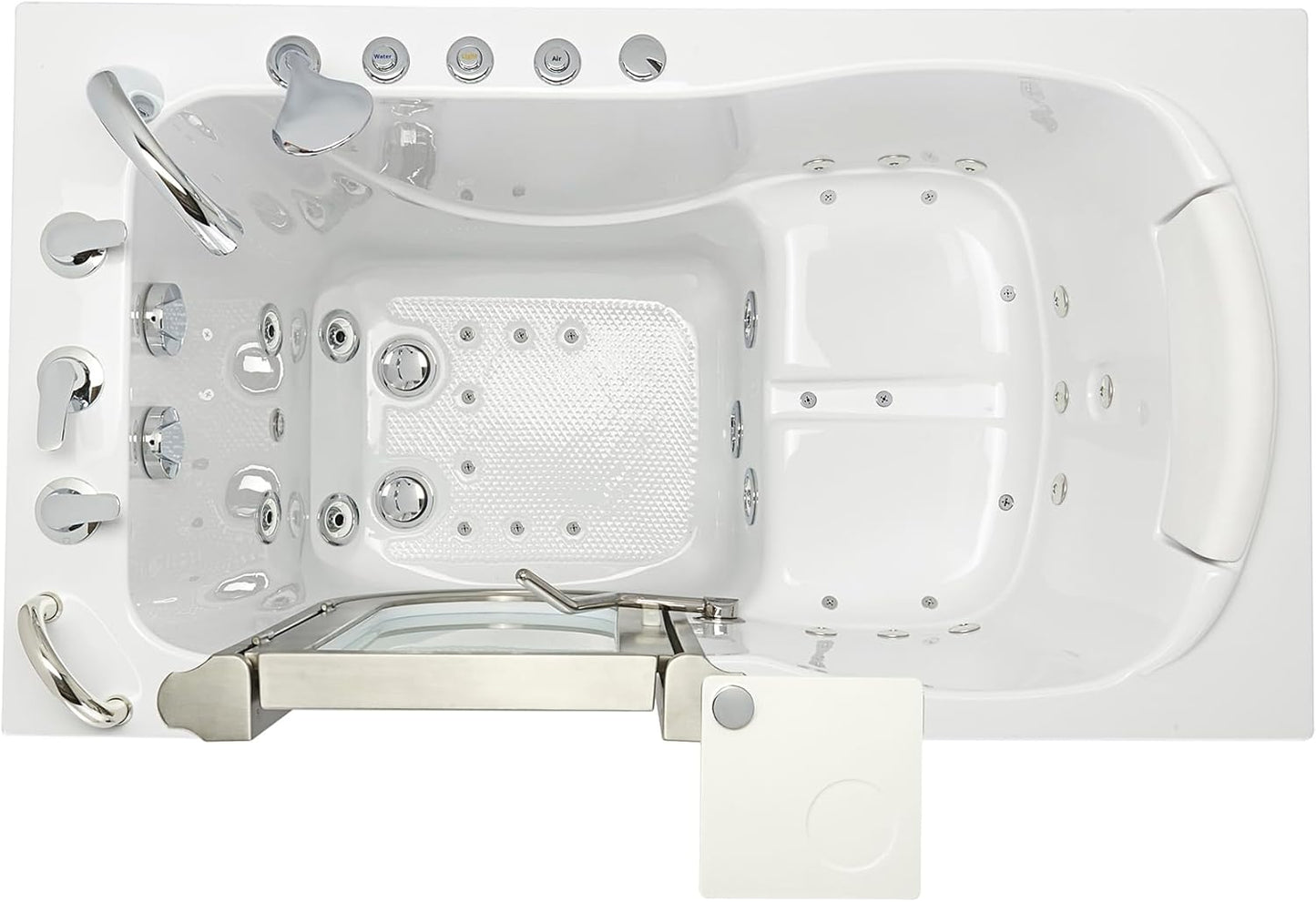 Ella Petite 28"x52" Acrylic Air and Hydro Massage Walk-In Bathtub with Left Inward Swing Door, 5 Piece Fast Fill Faucet, 2" Dual Drain