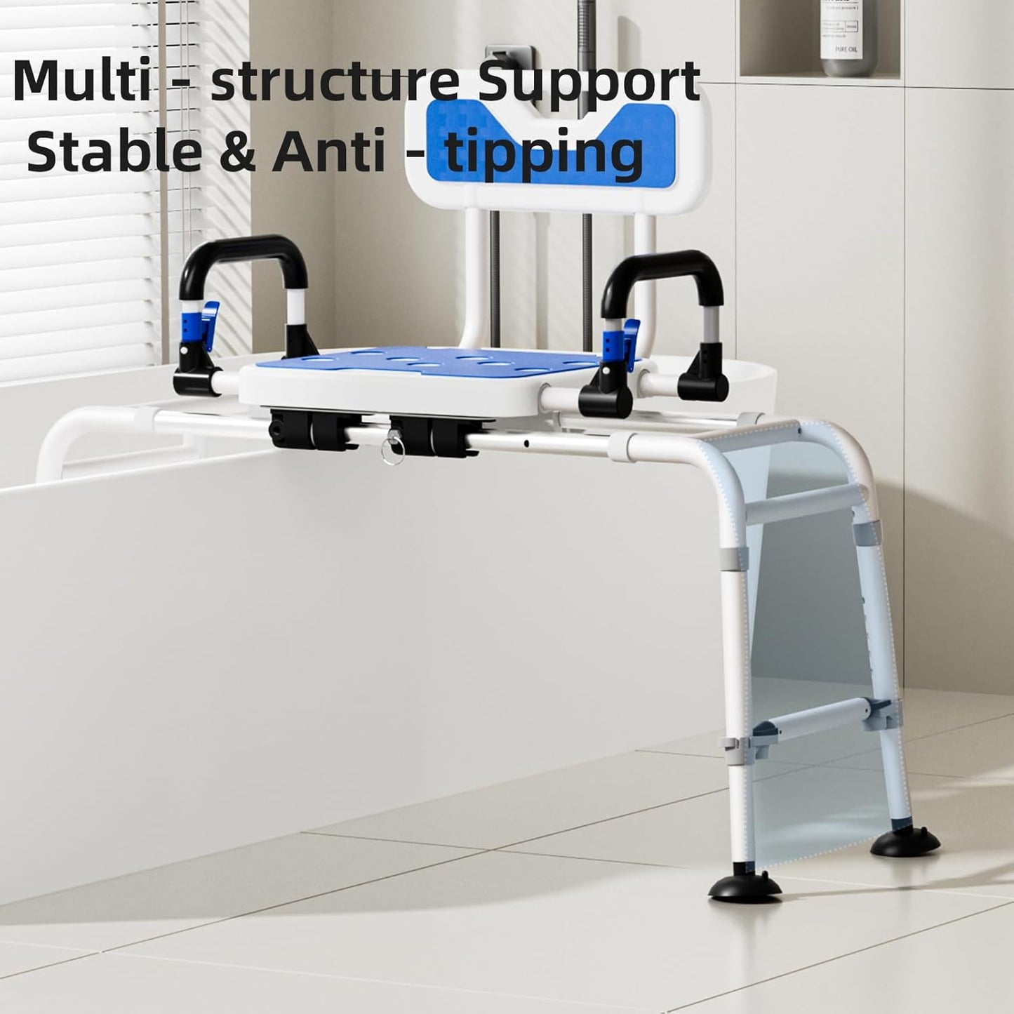Sliding Shower Height Adjustable Transfer Bench with Arms ,Holds Weight Up to 500 Lbs,Transfer Bench Bathtub Shower Chair Shower Chair for Inside Shower for Elderly & Disabled