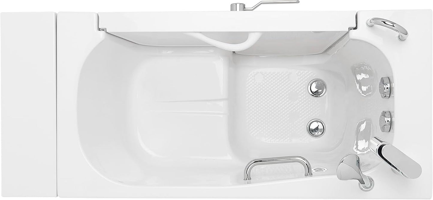 Ella Wheelchair Transfer 26"x52" Acrylic Soaking Walk-In-Bathtub, Left Outward Swing Door, Heated Seat, 2 Piece Fast Fill Faucet, 2" Dual Drain