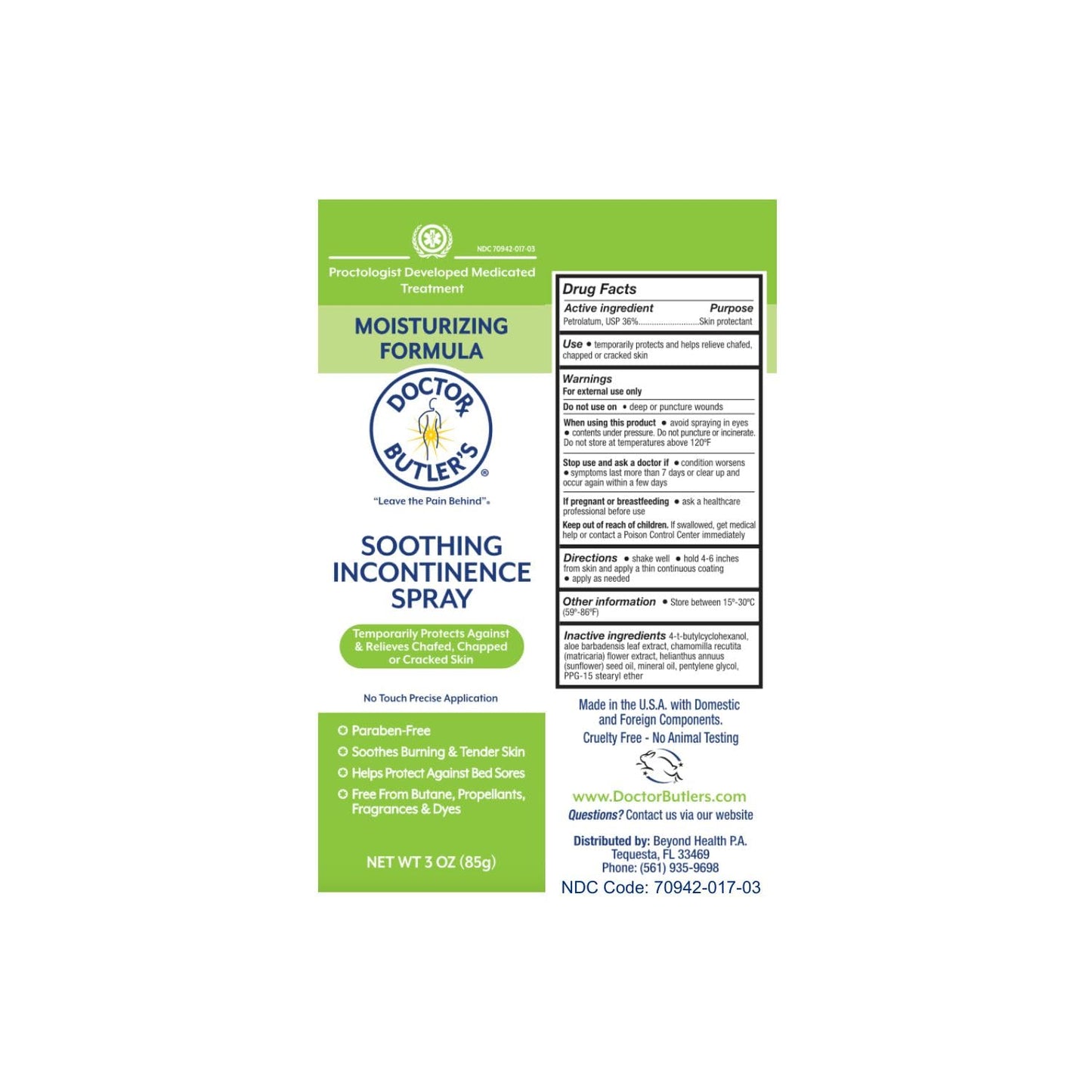 Doctor Butler’s Soothing Incontinence Spray – Gentle, Protective & Touch-Free Application