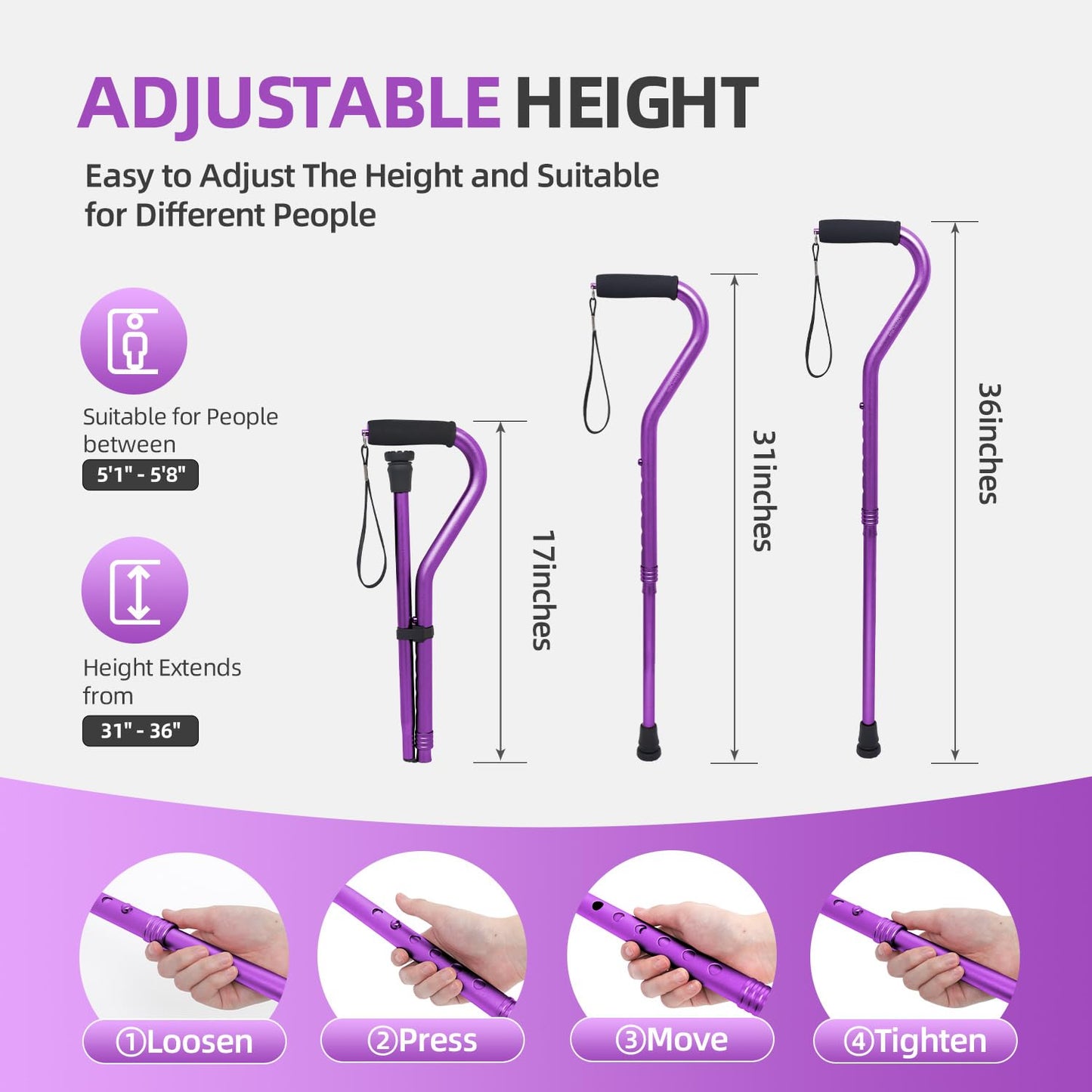 BeneCane Walking Cane for Men & Women Adjustable Cane with Offset Soft Cushioned Handle -Portable Lightweight Sturdy Mobility Walker Aid for Elderly, Seniors Collapsible Cane