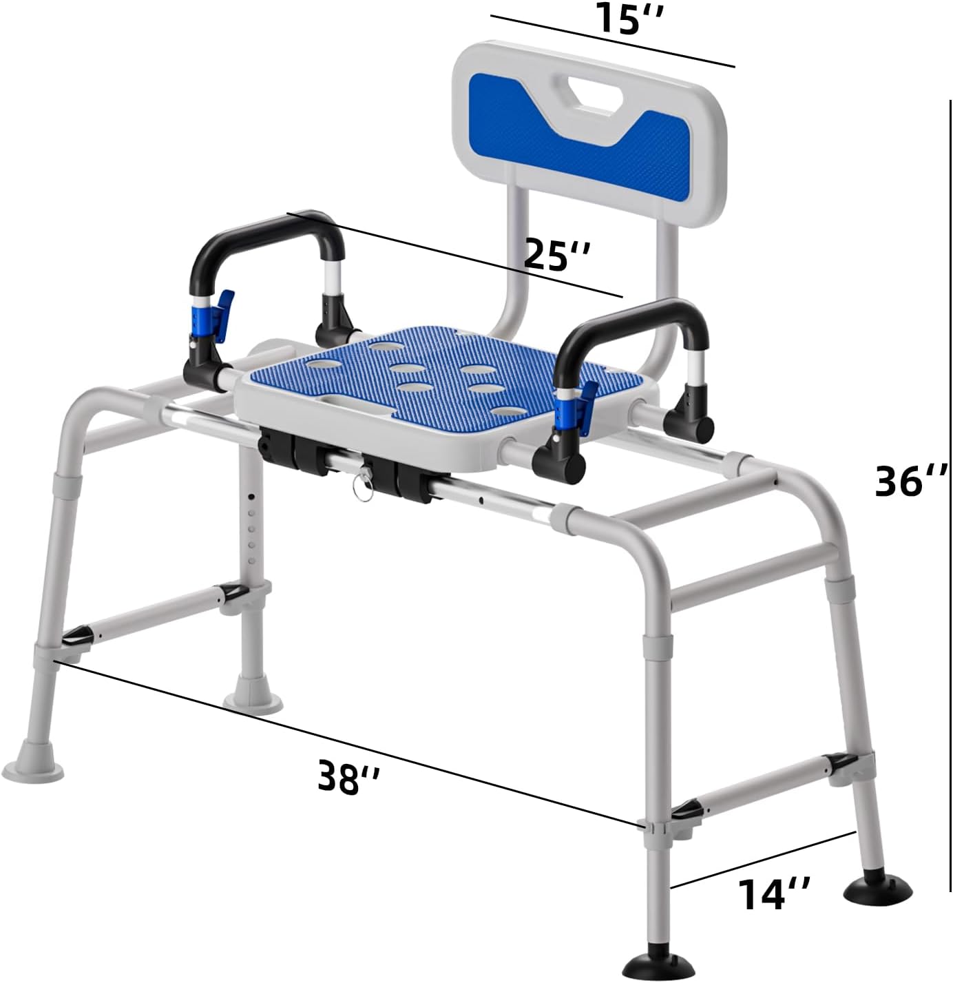 Sliding Shower Height Adjustable Transfer Bench with Arms ,Holds Weight Up to 500 Lbs,Transfer Bench Bathtub Shower Chair Shower Chair for Inside Shower for Elderly & Disabled