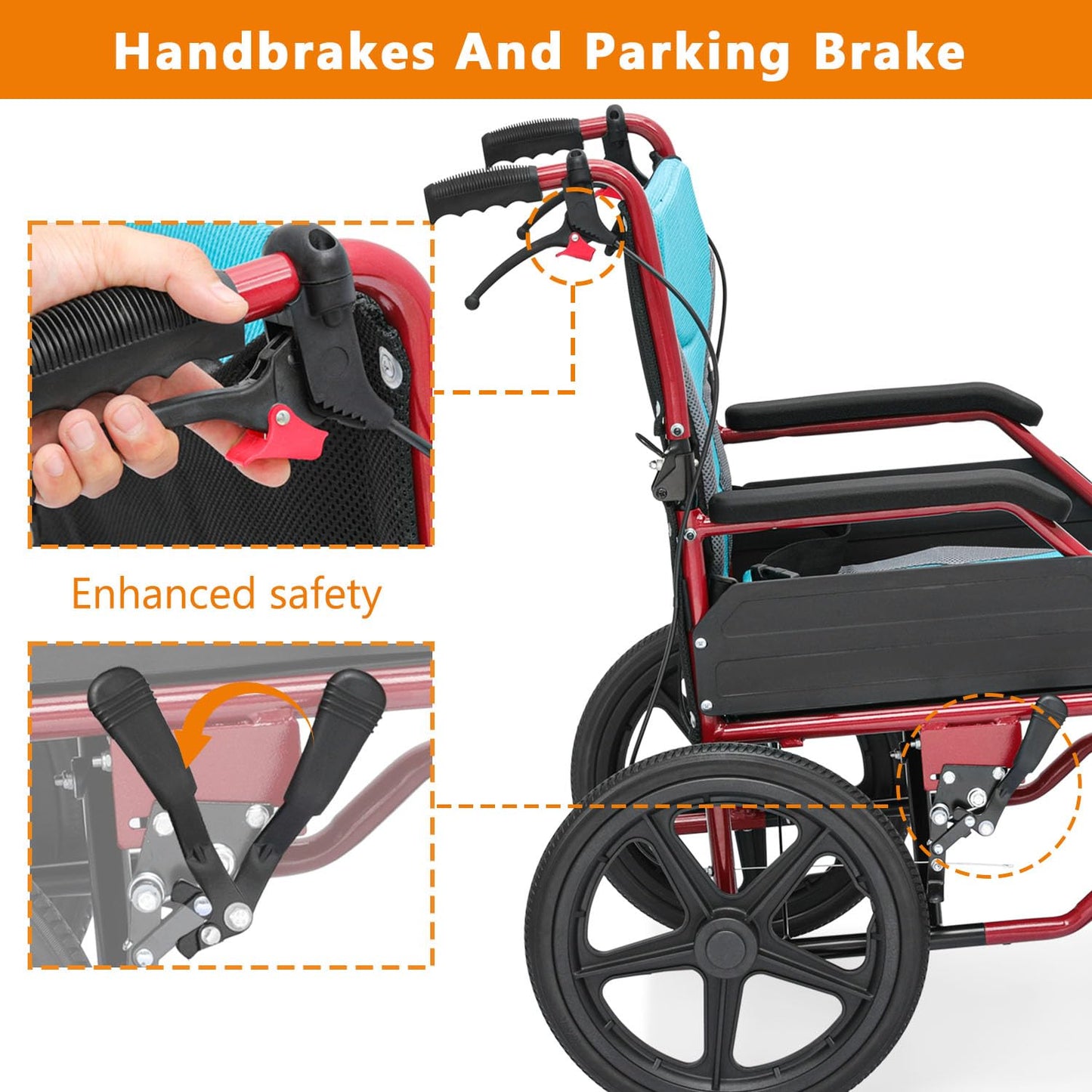 Wheelchair with Handbrakes, Swing-Away Footrests, 17.5" Wide Seat, 15" Rear Wheels, Lightweight Transport Chair for Easy Transfer, Travel, Compact Storage, 250lbs Capacity, Black Frame