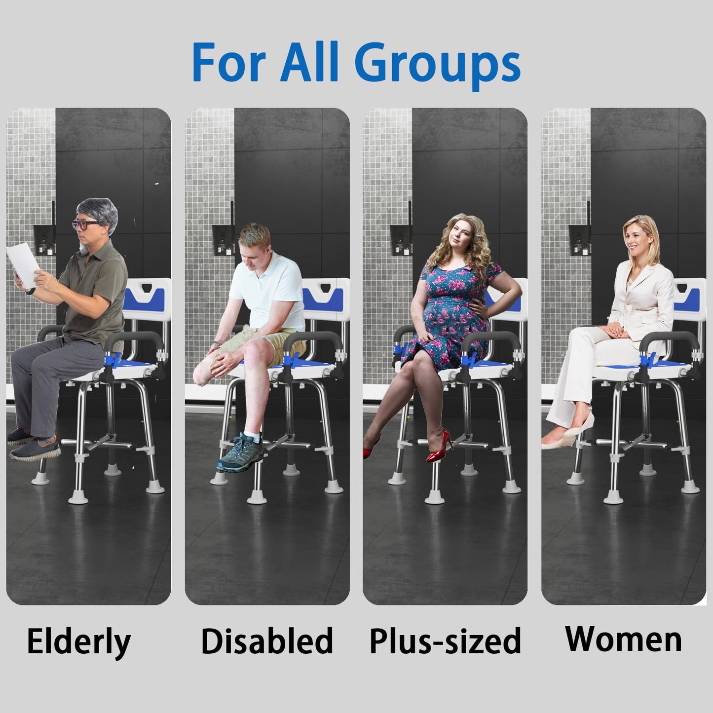 Shower Chair with Arms and Back Heavy Duty 500 lbs for Seniors Elderly Disabled or Bariatric Adults Bench Seat for Inside Shower Stall and Bathroom Bath Tub Seats