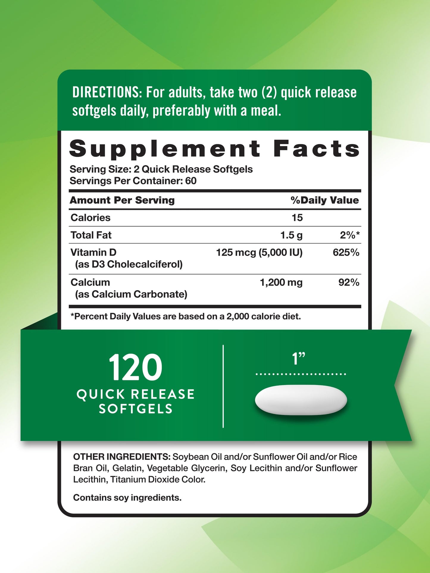 Nature's Truth Absorbable Calcium 1200 mg with Vitamin D3 5000 IU | 120 Softgels | Calcium Carbonate | Non-GMO & Gluten Free Supplement