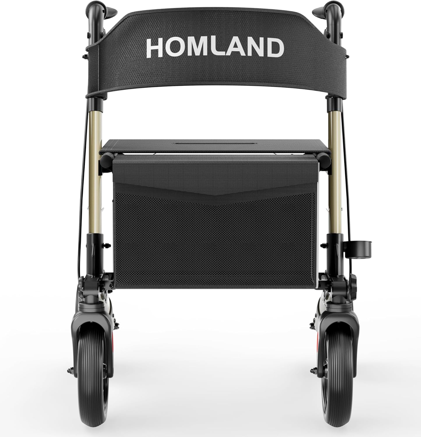 Foldable Rollator Walker for Seniors with Seat, 350 LBS Portable Rolling Walker with Height Adjustable, 8" Big Wheels Compatible for All Terrain, Champagne