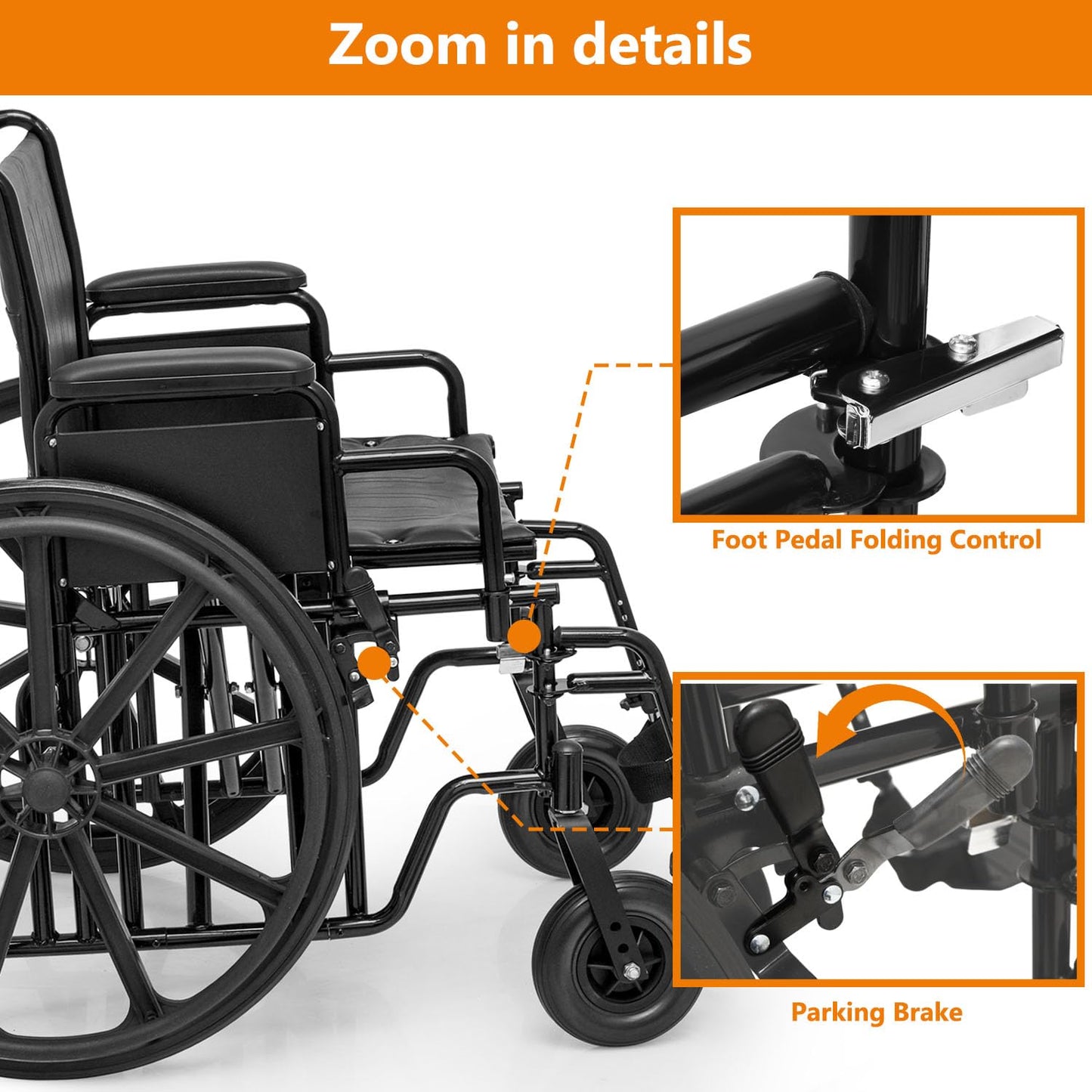 Self-Propelled Wheelchair, Extra Wide Folding Transport Bariatric Wheelhair with Swing-Away Foot Rest and Removable Flip Back Armrests, 24" Wide Seat for Adults Seniors Transfers, 500lbs, Blue