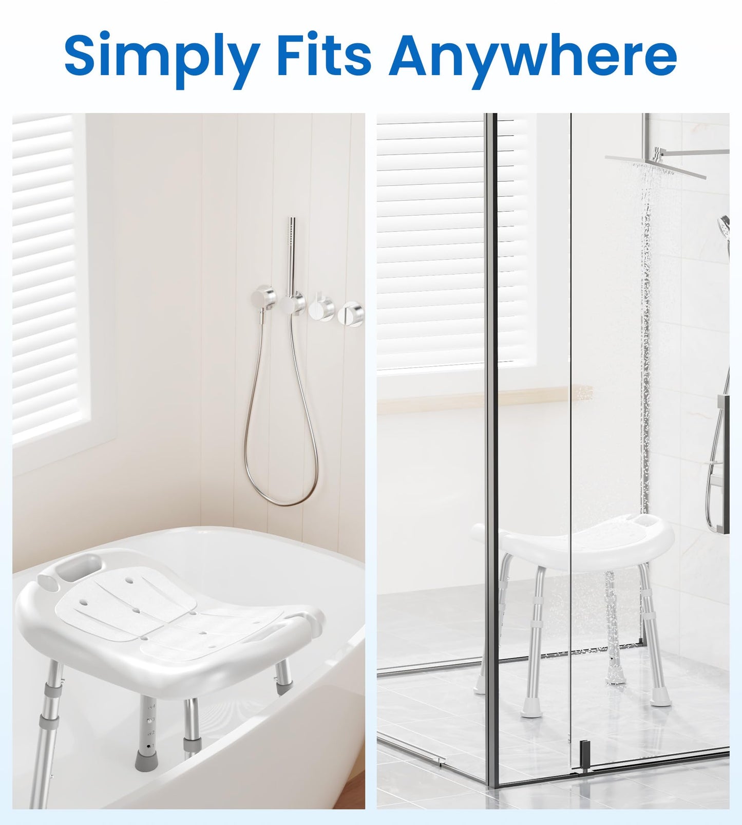 Shower Chair for Inside Shower, FSA/HSA Eligible, Adjustable Shower Stool with Strong Non-Slip Feet, 350 lbs Shower Seat for Inside Tub, Bench Bath Chair for Elderly and Disabled, White