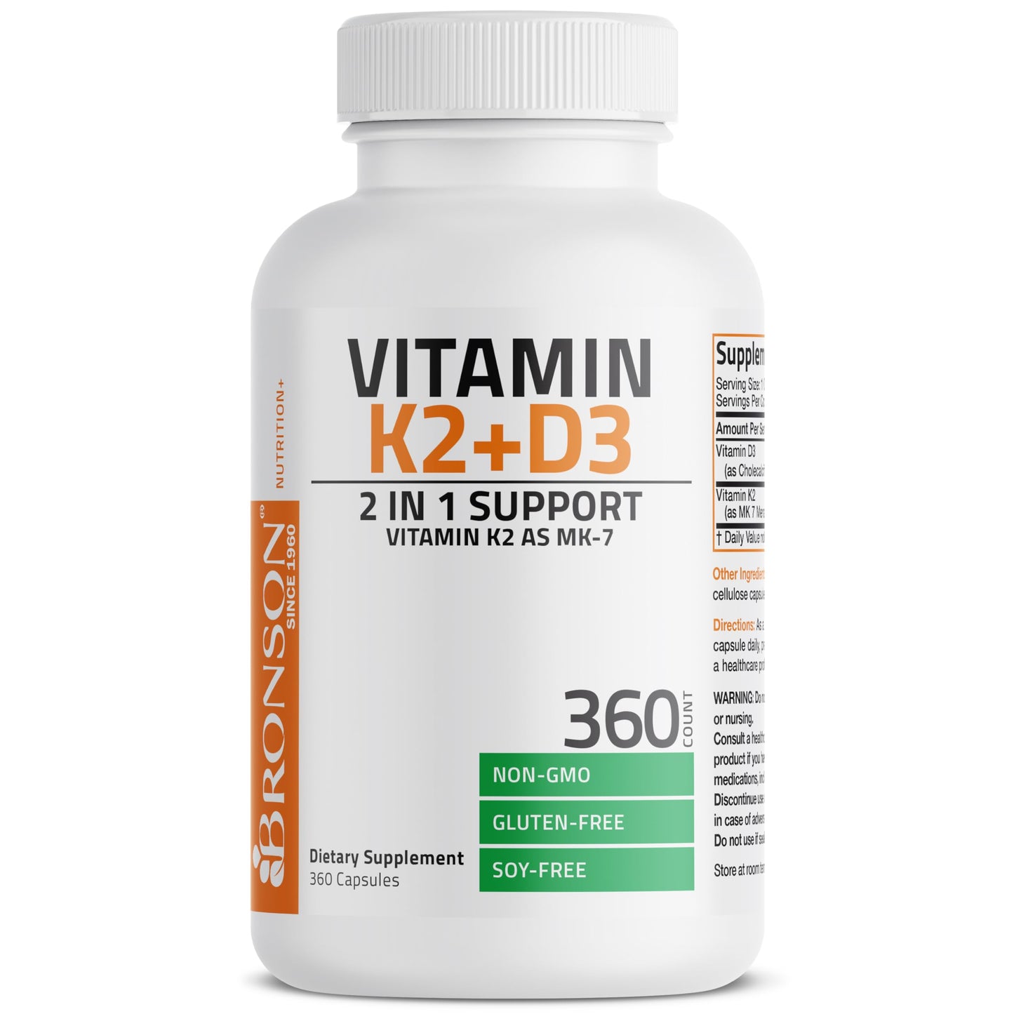 Bronson Vitamin K2 (MK7) with D3 Supplement Non-GMO Formula 5000 IU Vitamin D3 & 90 mcg K2 MK-7 Easy to Swallow D & K Complex, 120 Capsules