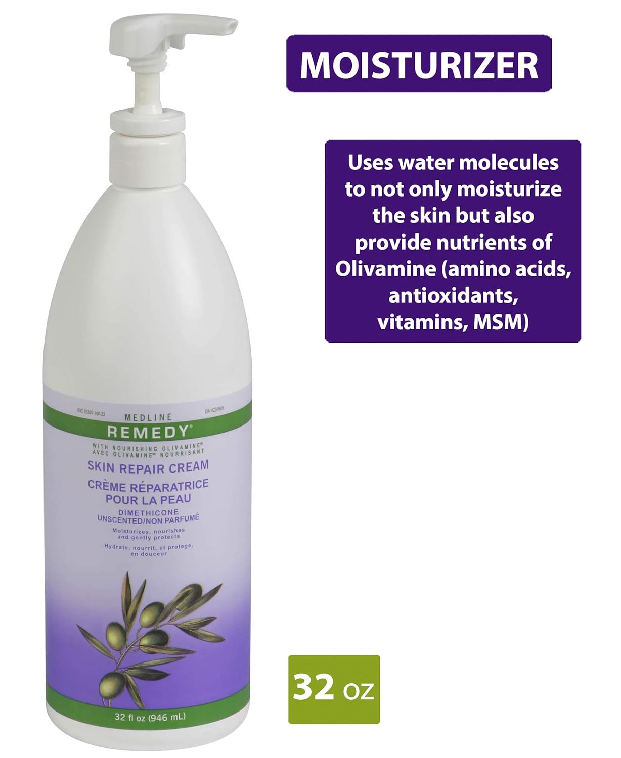 Medline Remedy Unscented Olivamine Skin Repair Cream and Body Lotion – Advanced Hydration & Skin Protection