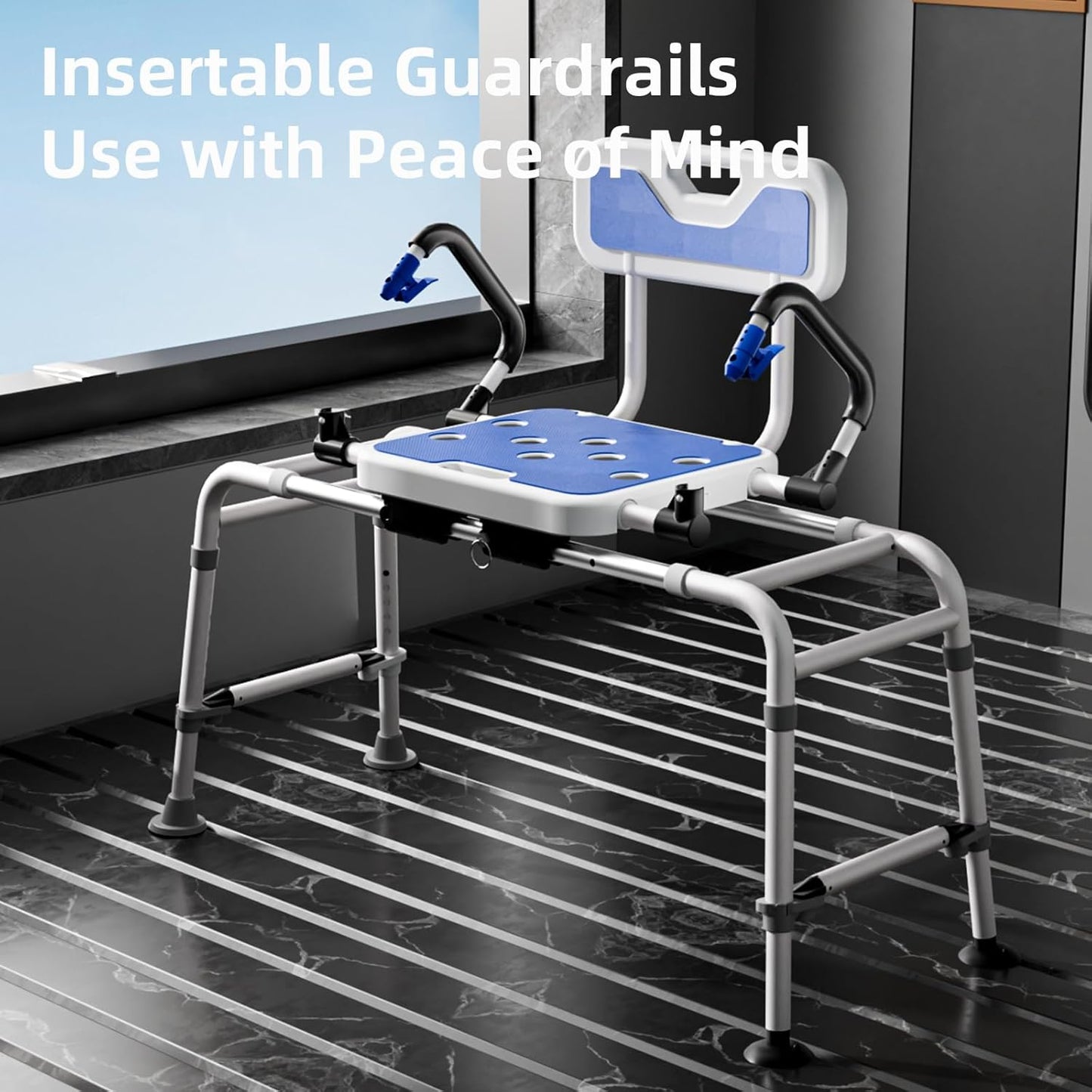 Sliding Shower Height Adjustable Transfer Bench with Arms ,Holds Weight Up to 500 Lbs,Transfer Bench Bathtub Shower Chair Shower Chair for Inside Shower for Elderly & Disabled