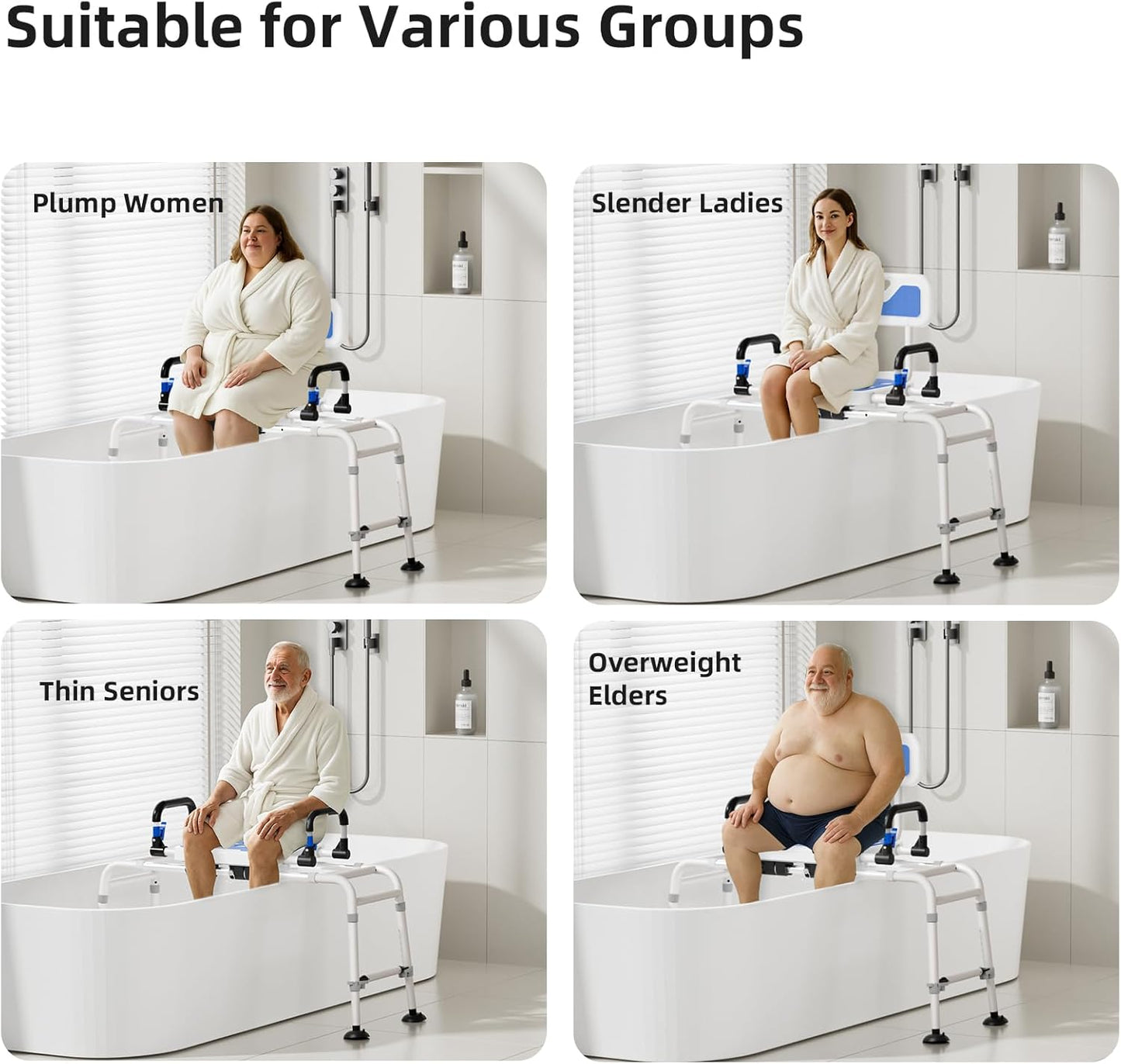 Sliding Shower Height Adjustable Transfer Bench with Arms ,Holds Weight Up to 500 Lbs,Transfer Bench Bathtub Shower Chair Shower Chair for Inside Shower for Elderly & Disabled