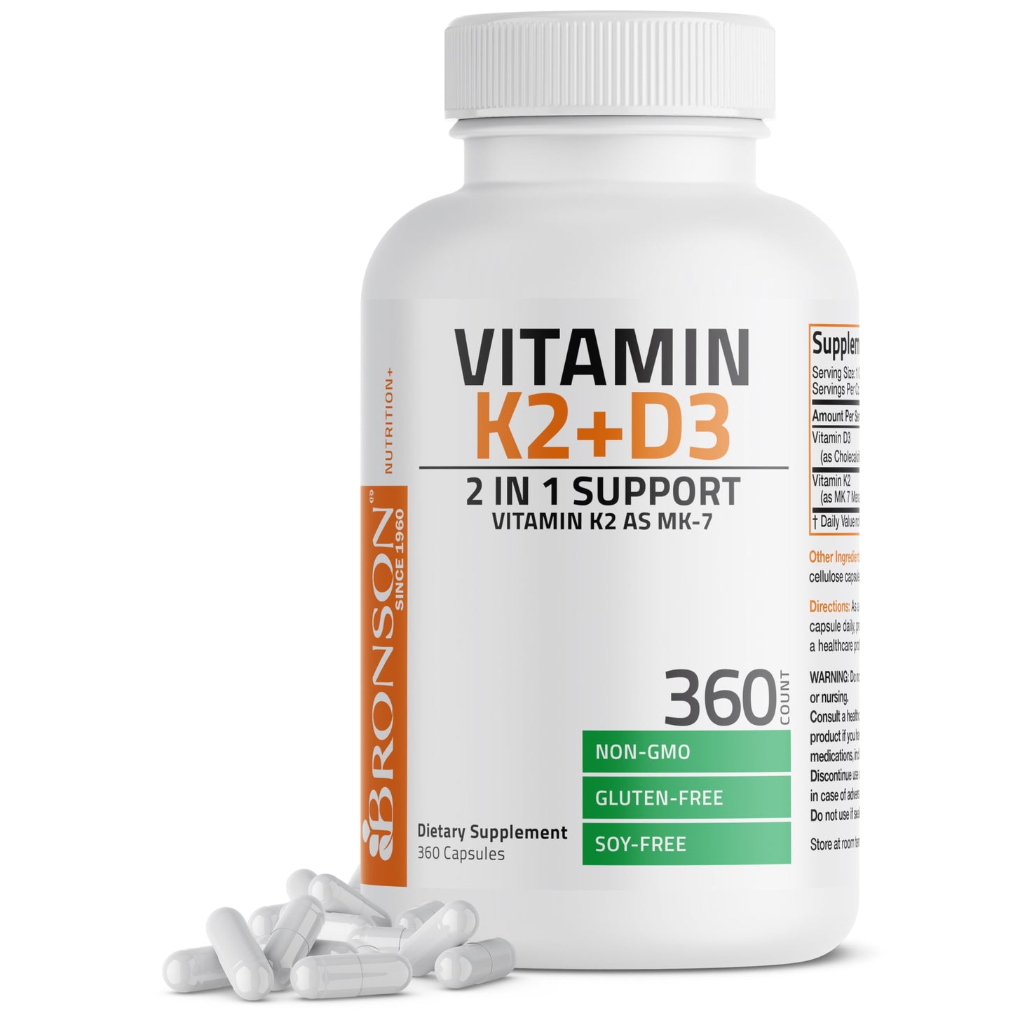 Bronson Vitamin K2 (MK7) with D3 Supplement Non-GMO Formula 5000 IU Vitamin D3 & 90 mcg K2 MK-7 Easy to Swallow D & K Complex, 120 Capsules