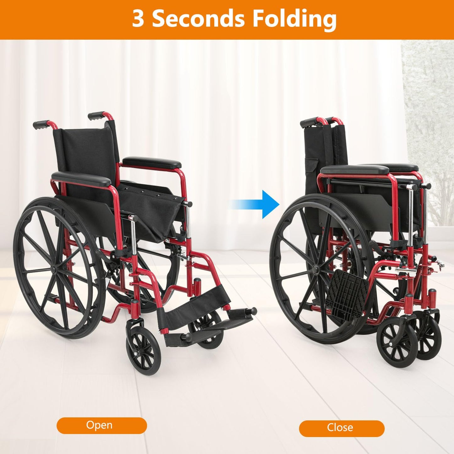 Wheelchair, Folding Transport Wheelchair with Swing-Away Foot Rest and Removable Flip Back Armrests, 18" Wide Seat for Adults Seniors Transfers, 300lbs, Black
