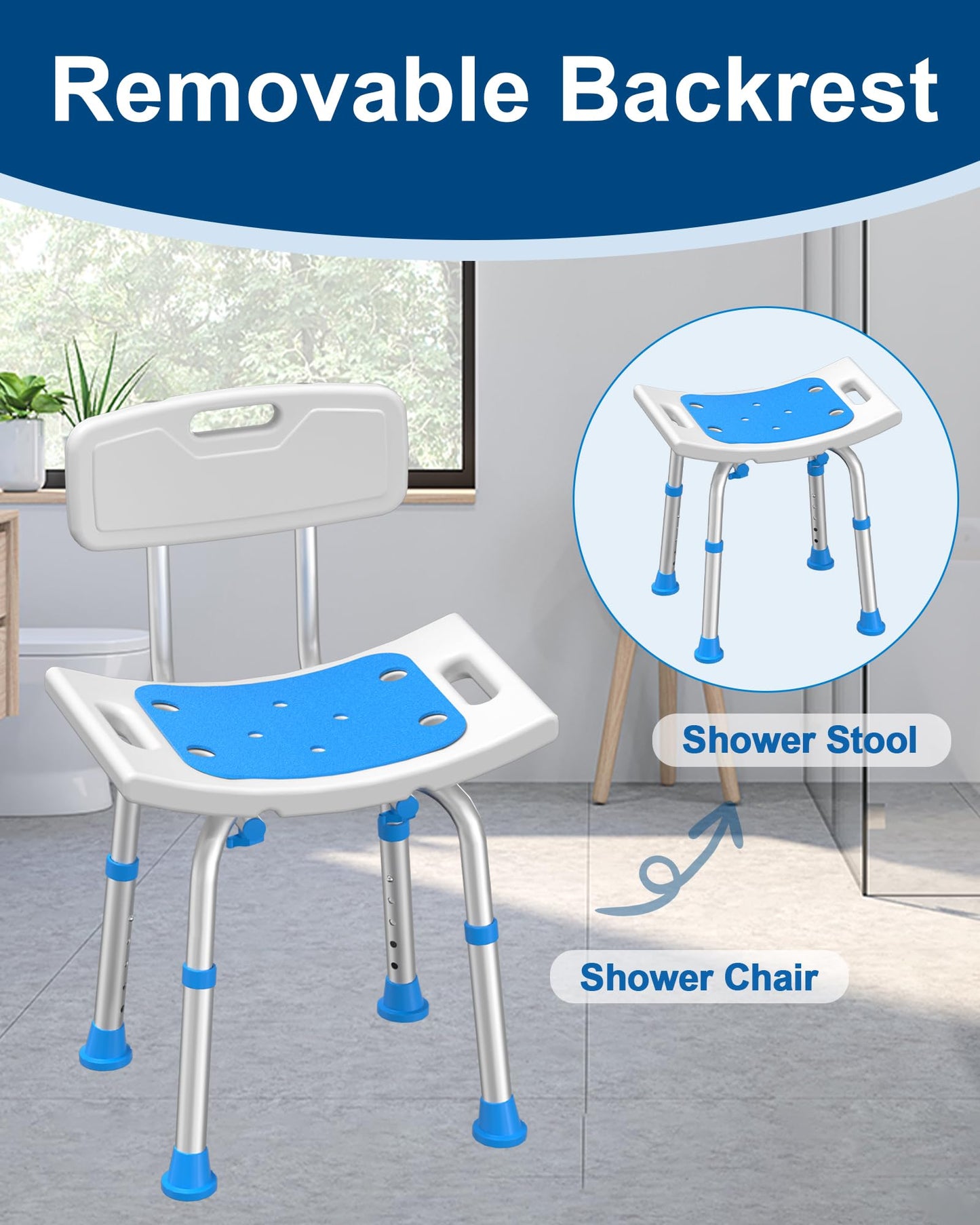 Shower Chair for Inside Shower with Removable Back, FSA/HSA Eligible 400 lbs Heavy Duty Bath Seat for Bathtub, Safety Bath Stool for Seniors and Disabled