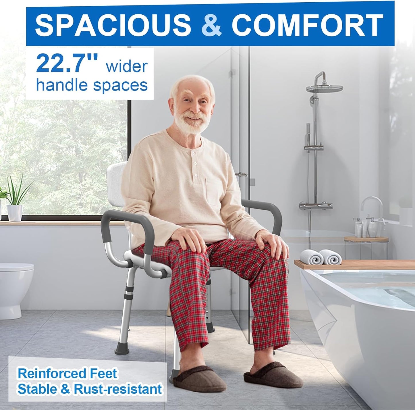 Shower Chair for Inside Shower with Arms and Back, FSA/HSA Eligible 500 lbs Heavy Duty Shower Seat for Bathtub, Height Adjustable Safety Bath Seat for Elderly, Adults, Handicap and Disabled