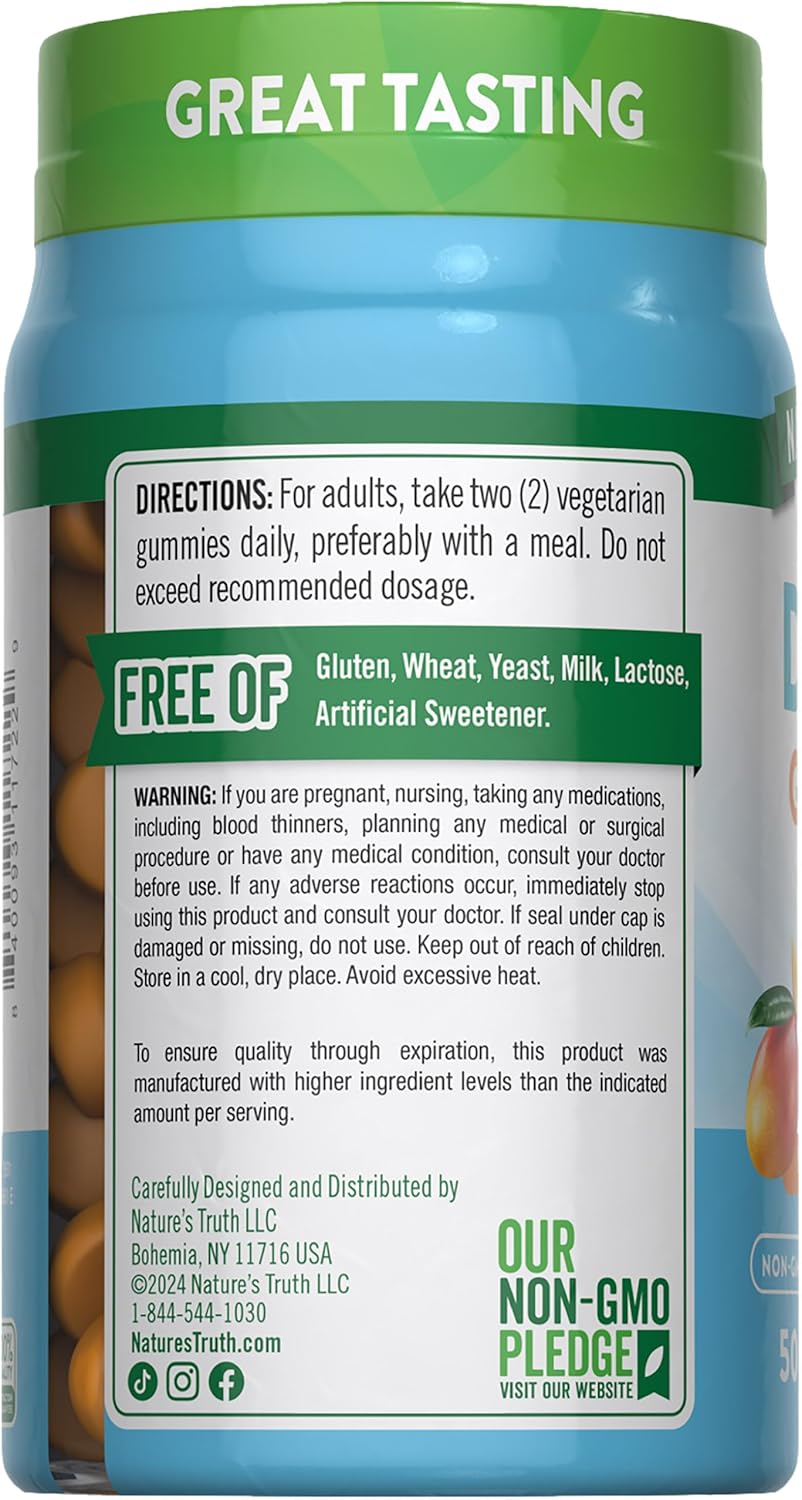 Nature's Truth Vitamin D3 + K2 Gummies | 50 Count | Peach Mango Flavor | Vegetarian, Non-GMO & Gluten Free Supplement