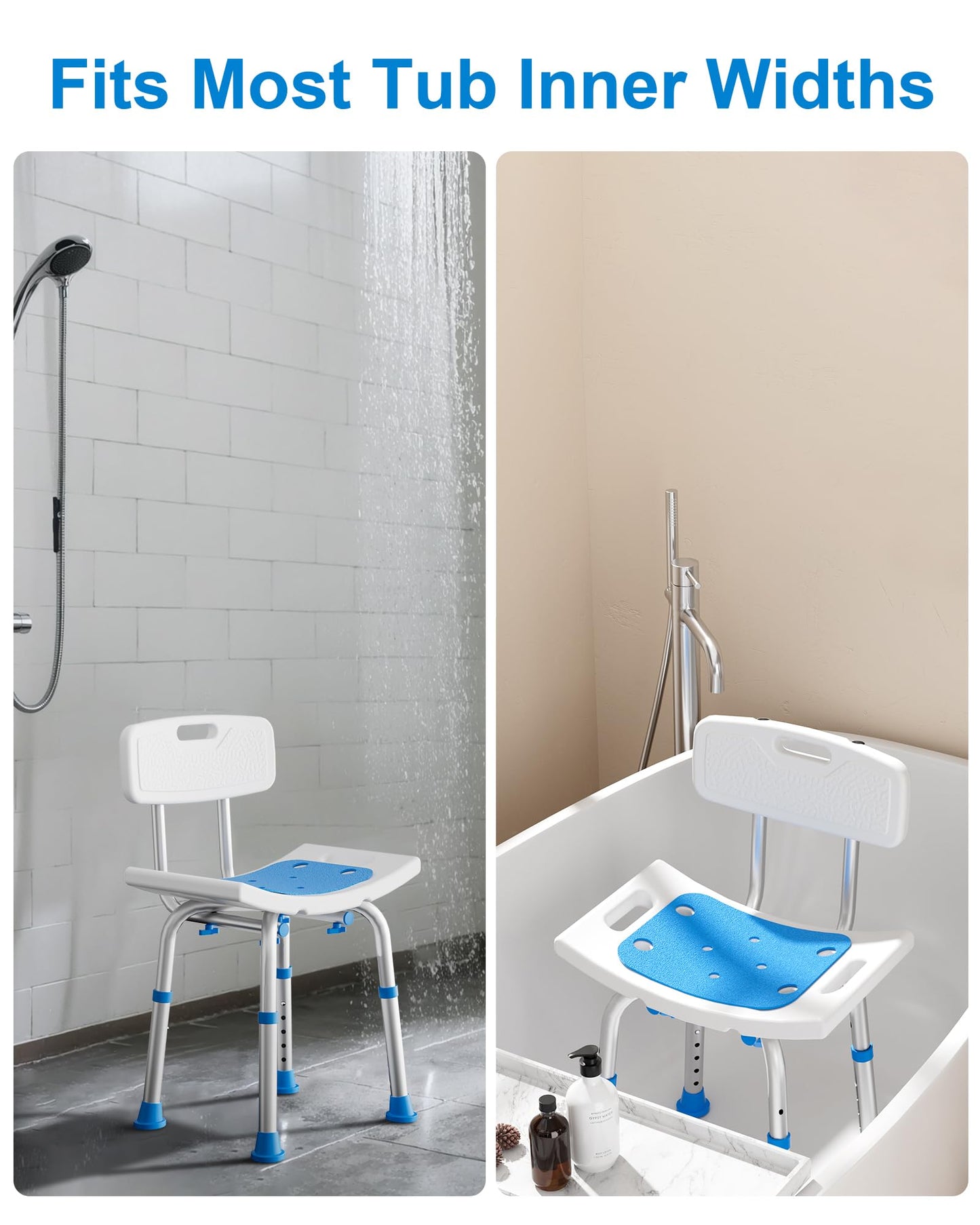Shower Chair for Inside Shower with Removable Back, FSA/HSA Eligible 400 lbs Heavy Duty Bath Seat for Bathtub, Safety Bath Stool for Seniors and Disabled