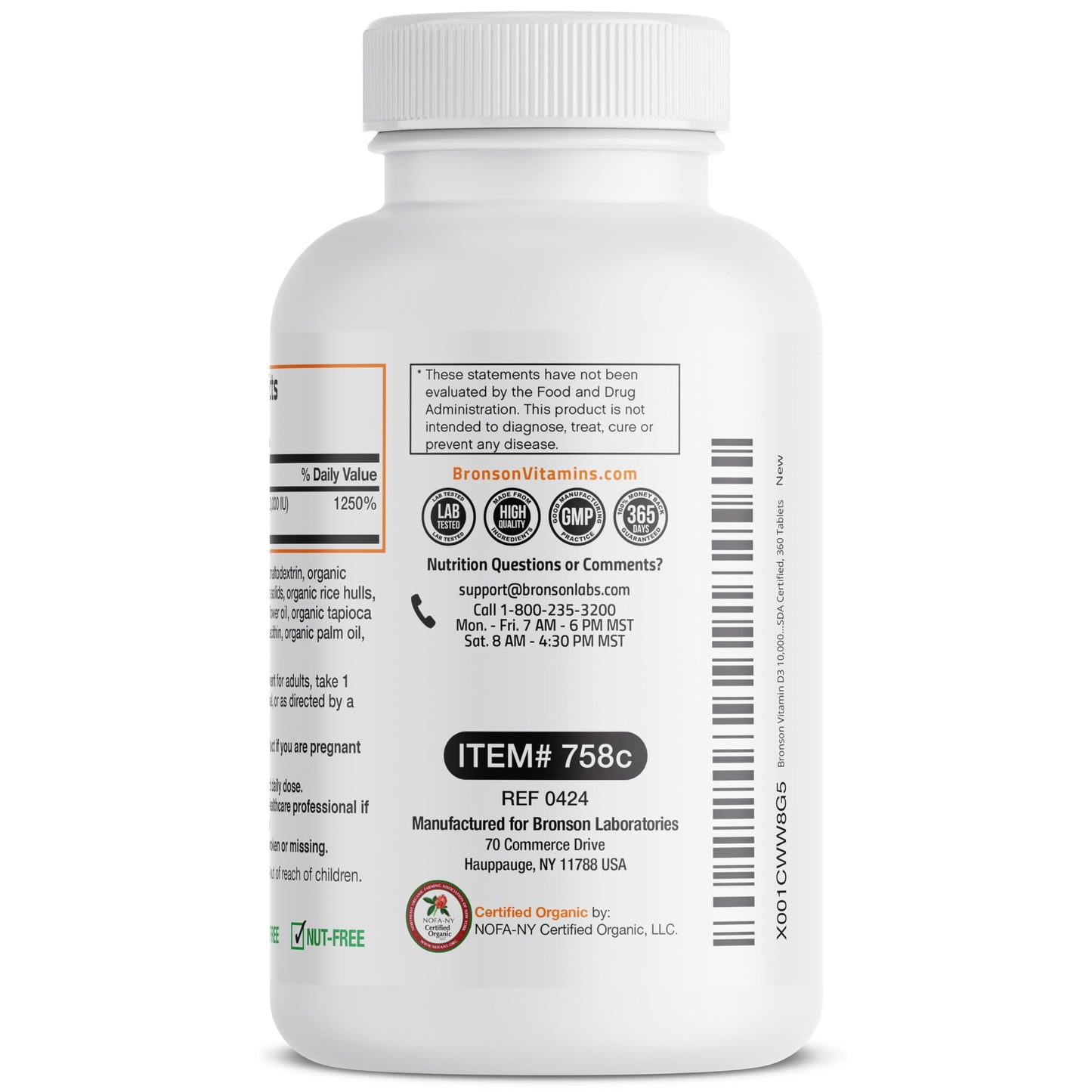 Bronson Vitamin D3 10,000 IU (250 mcg) Immune Support, Healthy Muscle Function & Bone Health, High Potency Organic Non-GMO Vitamin D Supplement, 360 Tablets