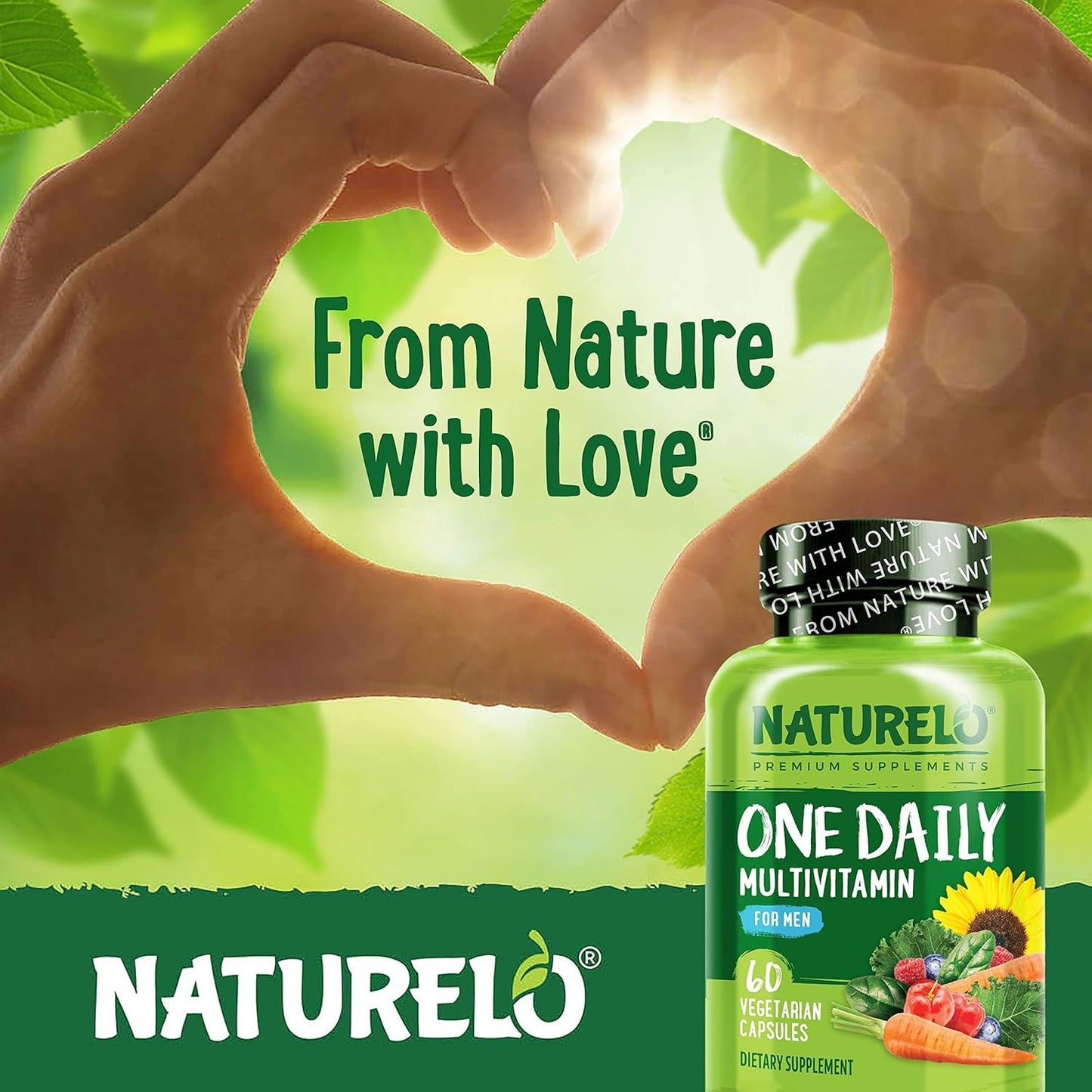 NATURELO Mens Multivitamins - One Daily Multivitamin for Men with Vitamins, Minerals & Organic Whole Foods, Boost Energy & Health, Non-GMO, 120 Vegetarian Capsules