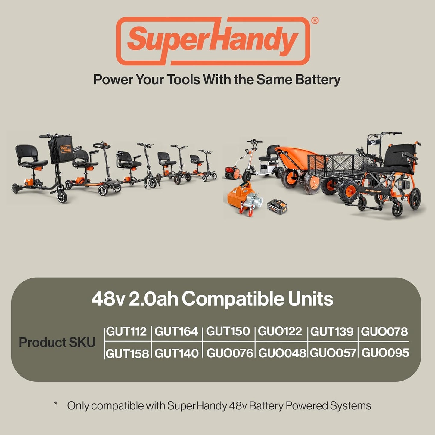 SuperHandy Lithium-Ion Rechargeable Battery 48V DC 2Ah 88.8 Watt Hours (for The Mobility Scooter, ULV Foggers, Earth/Ice Auger and More) (BL481-SH)